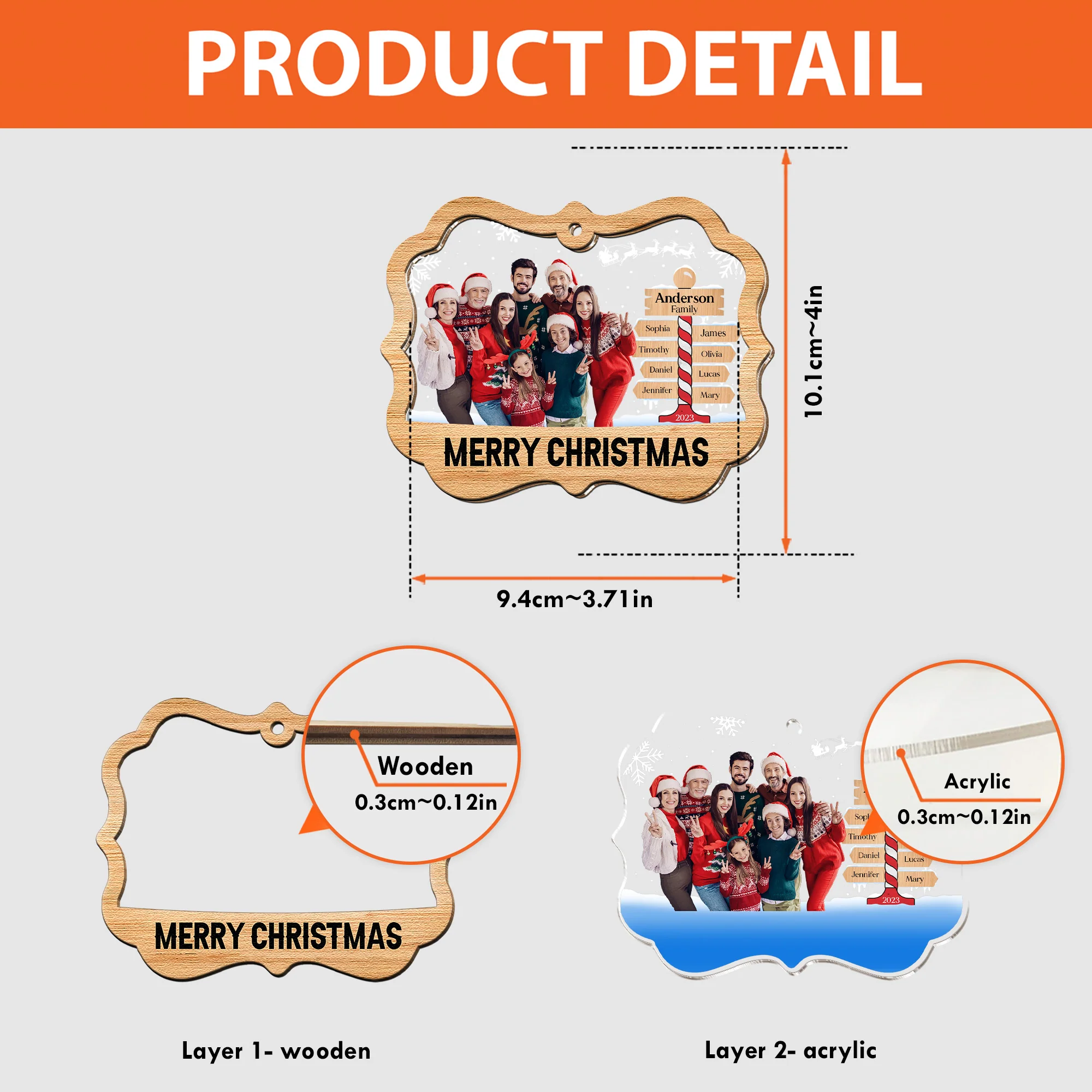The Family Ornament - Personalized Photo Wood And Acrylic Ornament - Image 5
