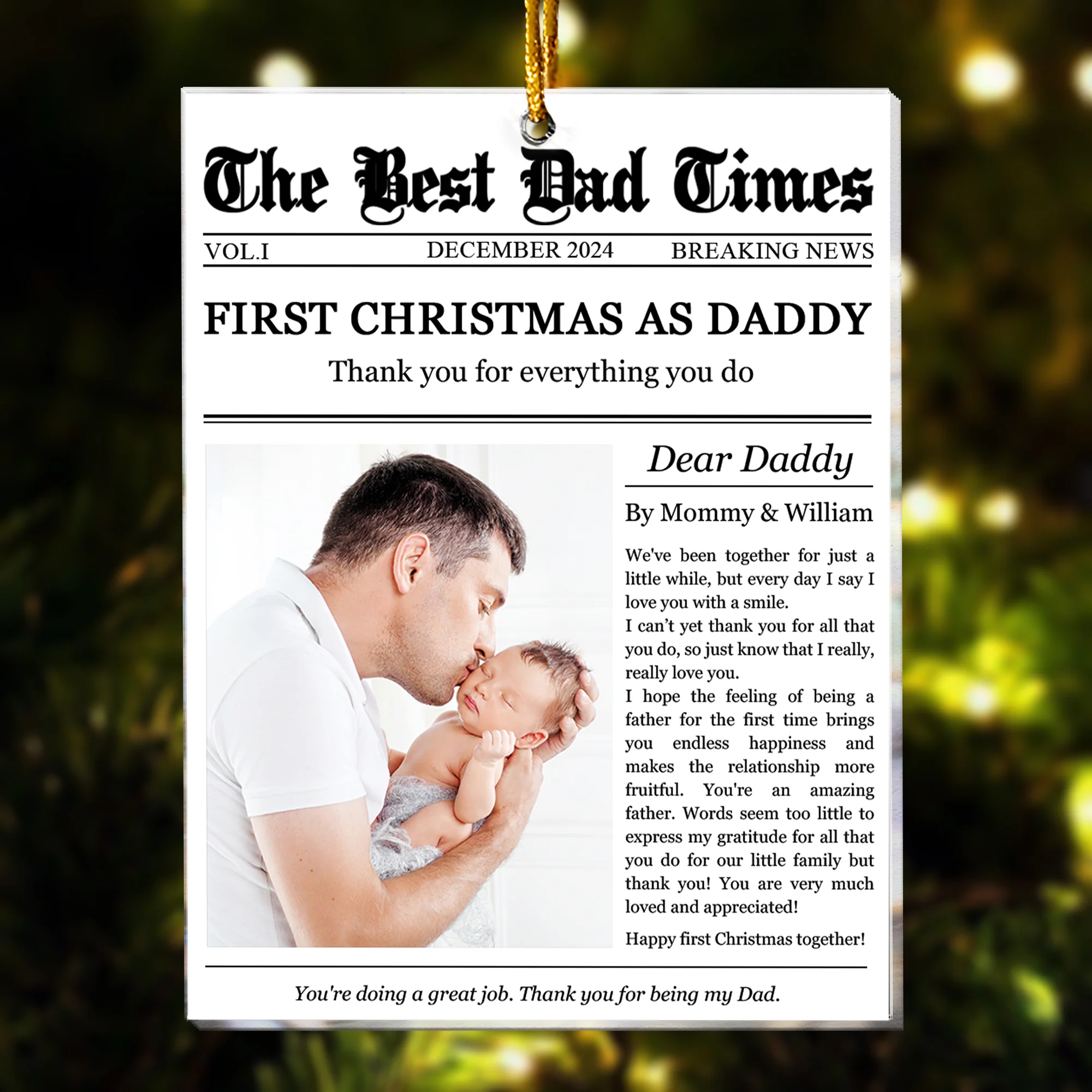 The First Christmas As Daddy Times Newspaper - Personalized Acrylic Photo Ornament - Image 5