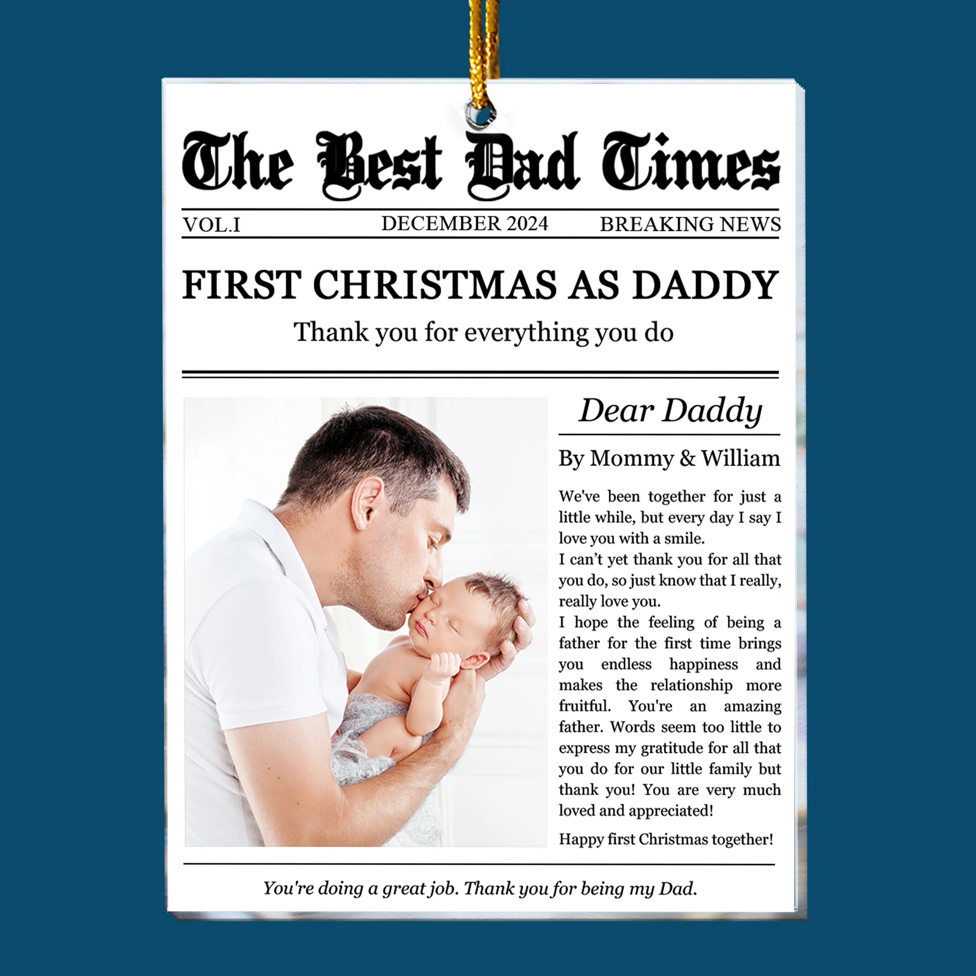 The First Christmas As Daddy Times Newspaper - Personalized Acrylic Photo Ornament - Image 6