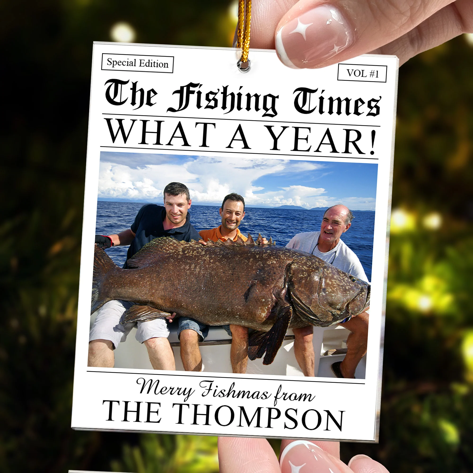 The Fishing Times - Merry Fishmas - Gifts For Fishing Lovers - Personalized Acrylic Photo Ornament - Image 2