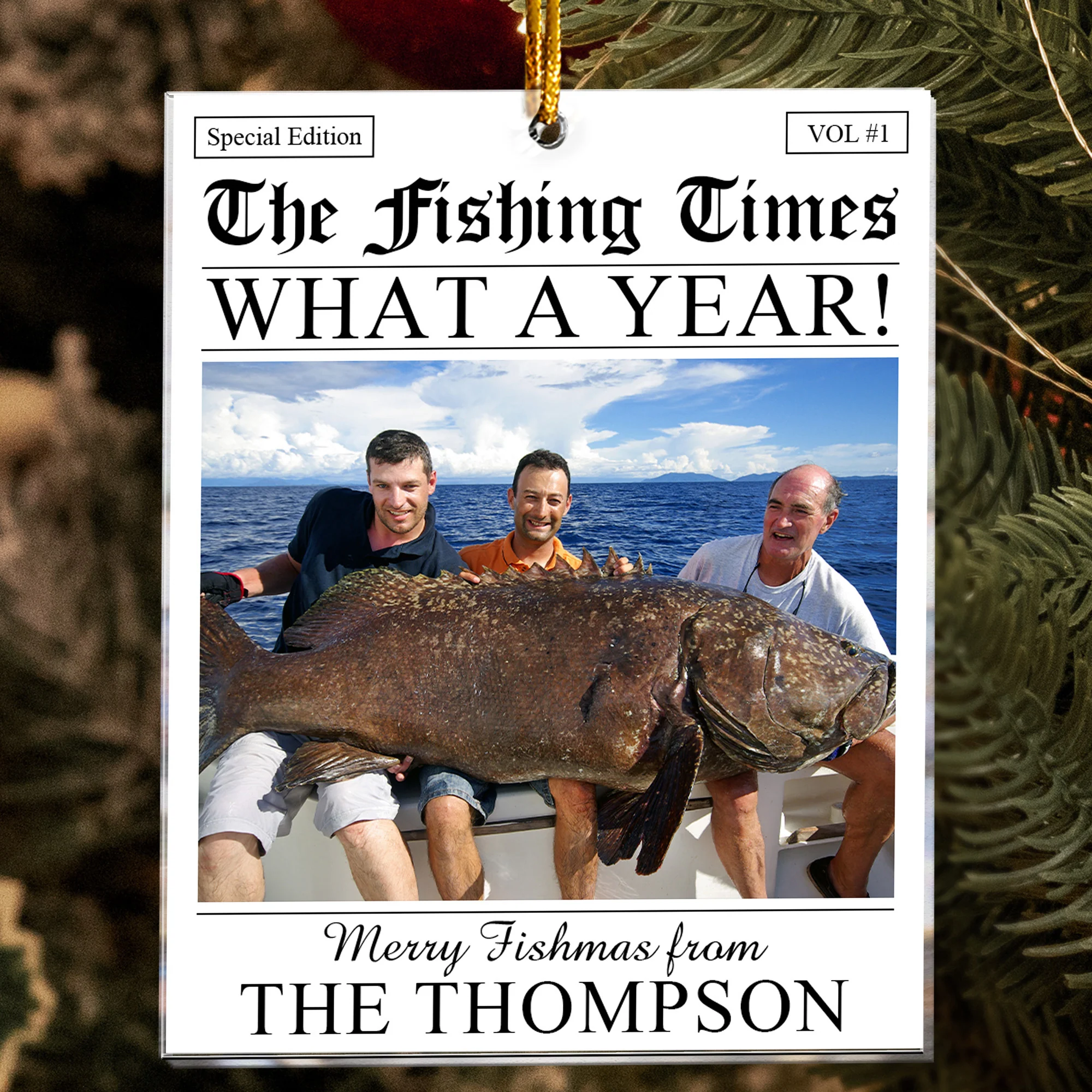The Fishing Times - Merry Fishmas - Gifts For Fishing Lovers - Personalized Acrylic Photo Ornament - Image 4