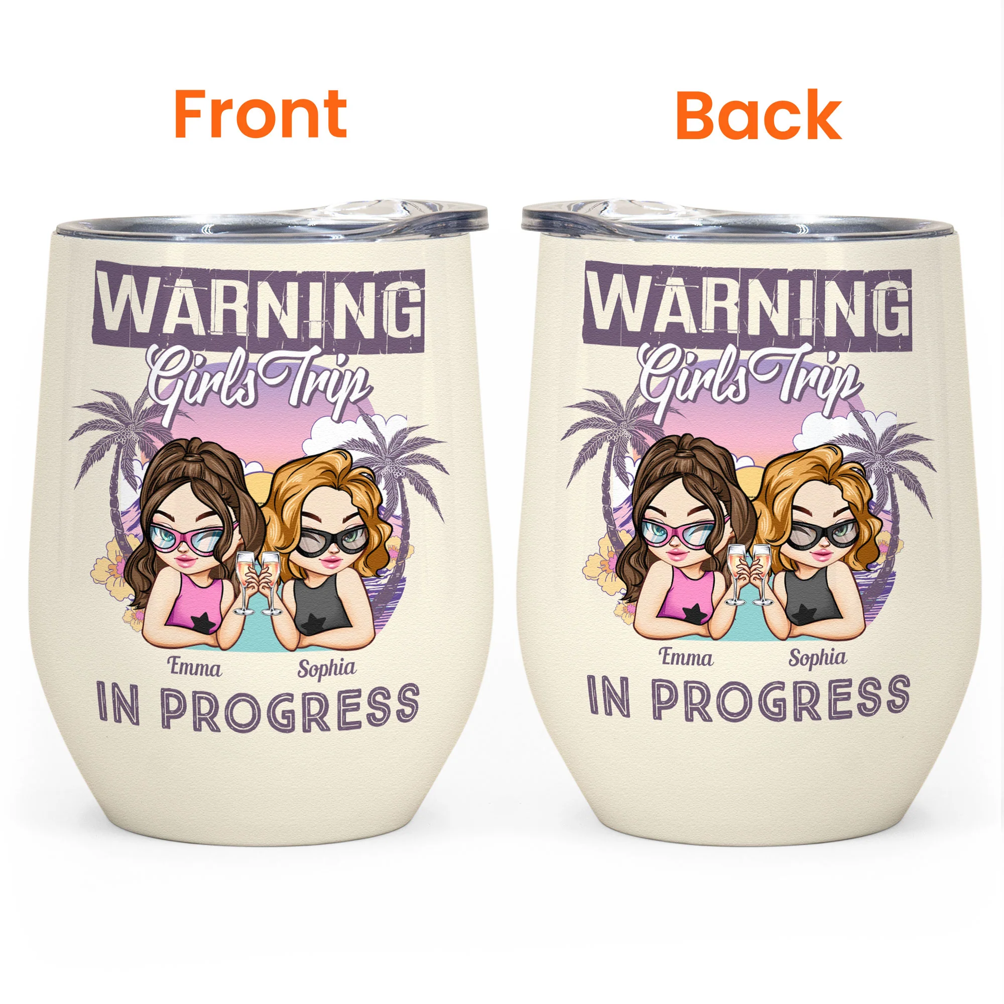The Girls Are Drinking Again - Retro Summer - Personalized Wine Tumbler - Image 2