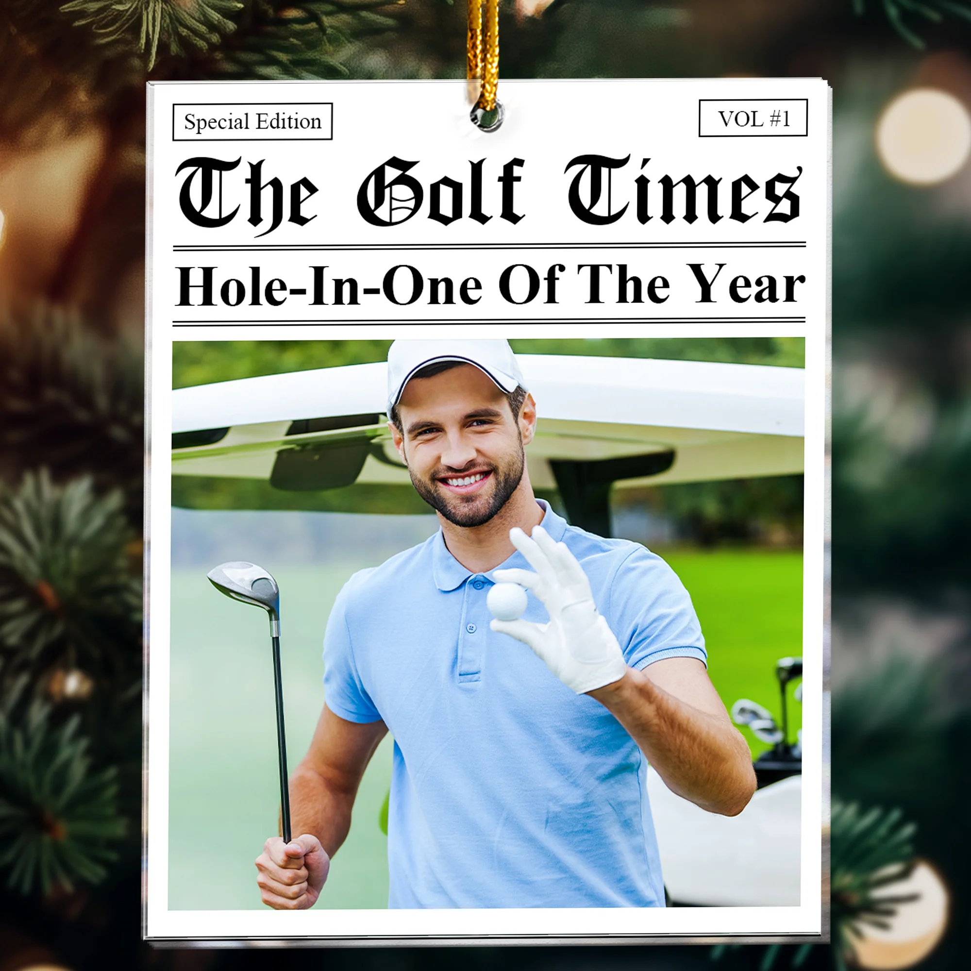 The Golf Times - Hole-In-One Of The Year - Golfer Of The Year - Custom Your Headline - Personalized Acrylic Photo Ornament - Image 2