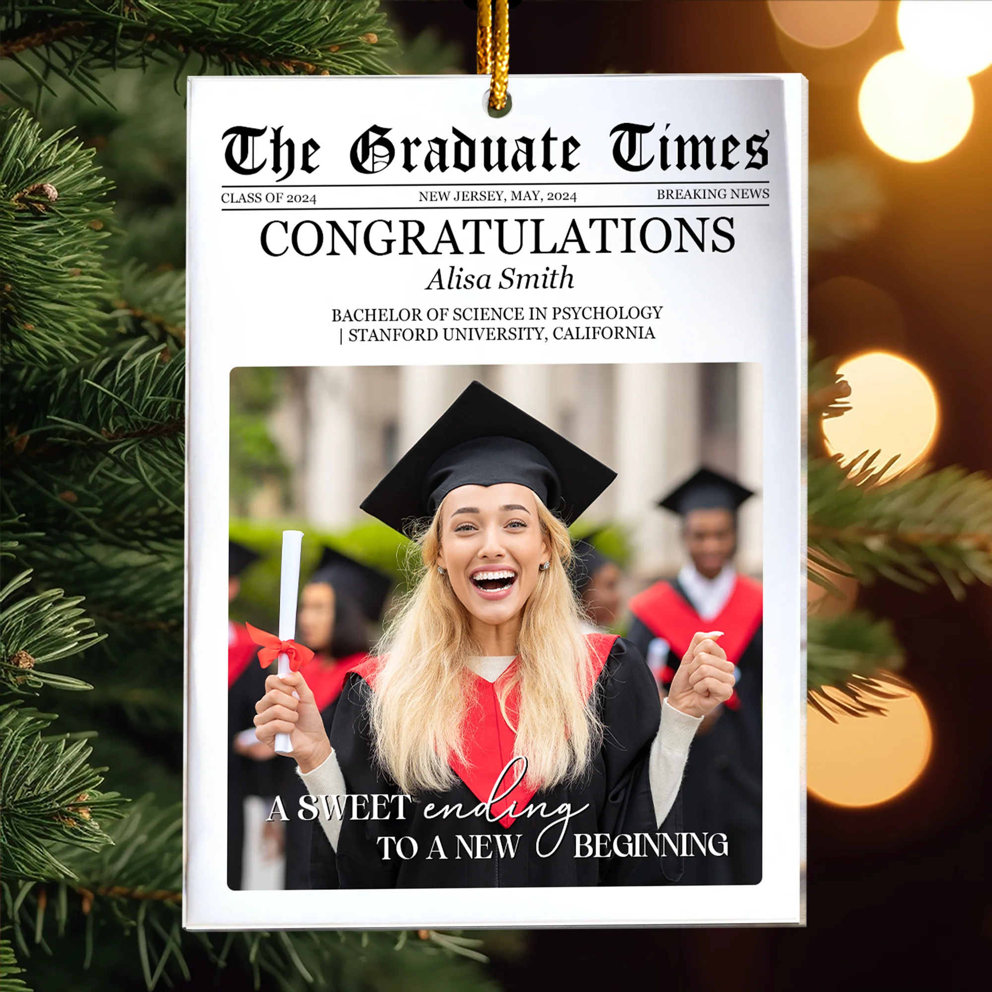 The Graduate Times - A Sweet Ending To A New Beginning - Personalized Acrylic Photo Ornament - Image 4