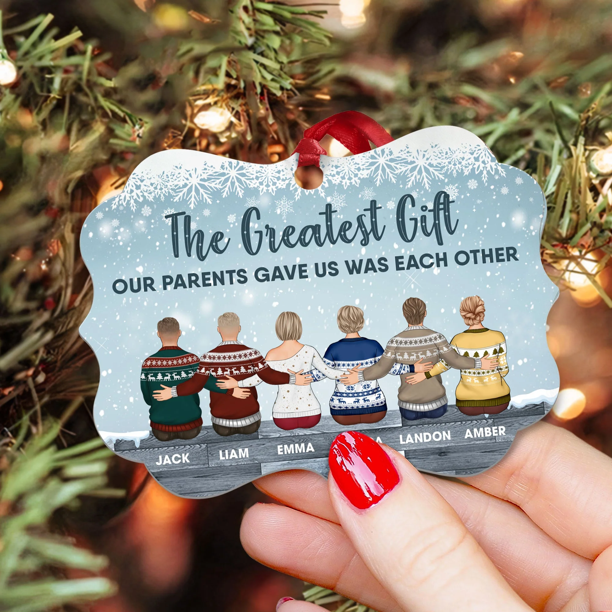 The Greatest Gift Our Parents Gave Us Was Each Other - Personalized Aluminum/Wooden Ornament - Image 4