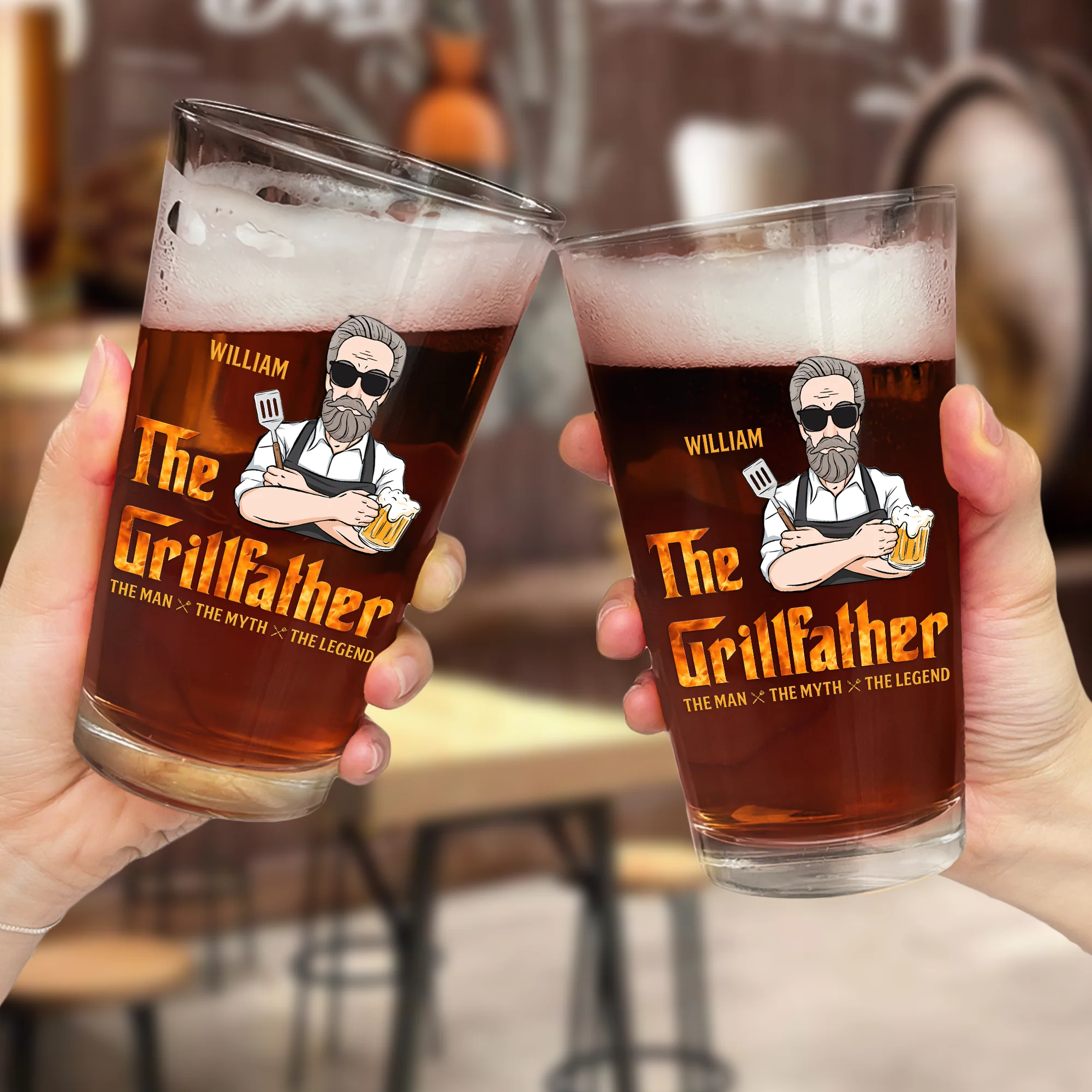 The Grillfather The Man The Myth The Legend - Personalized Beer Glass - Image 3