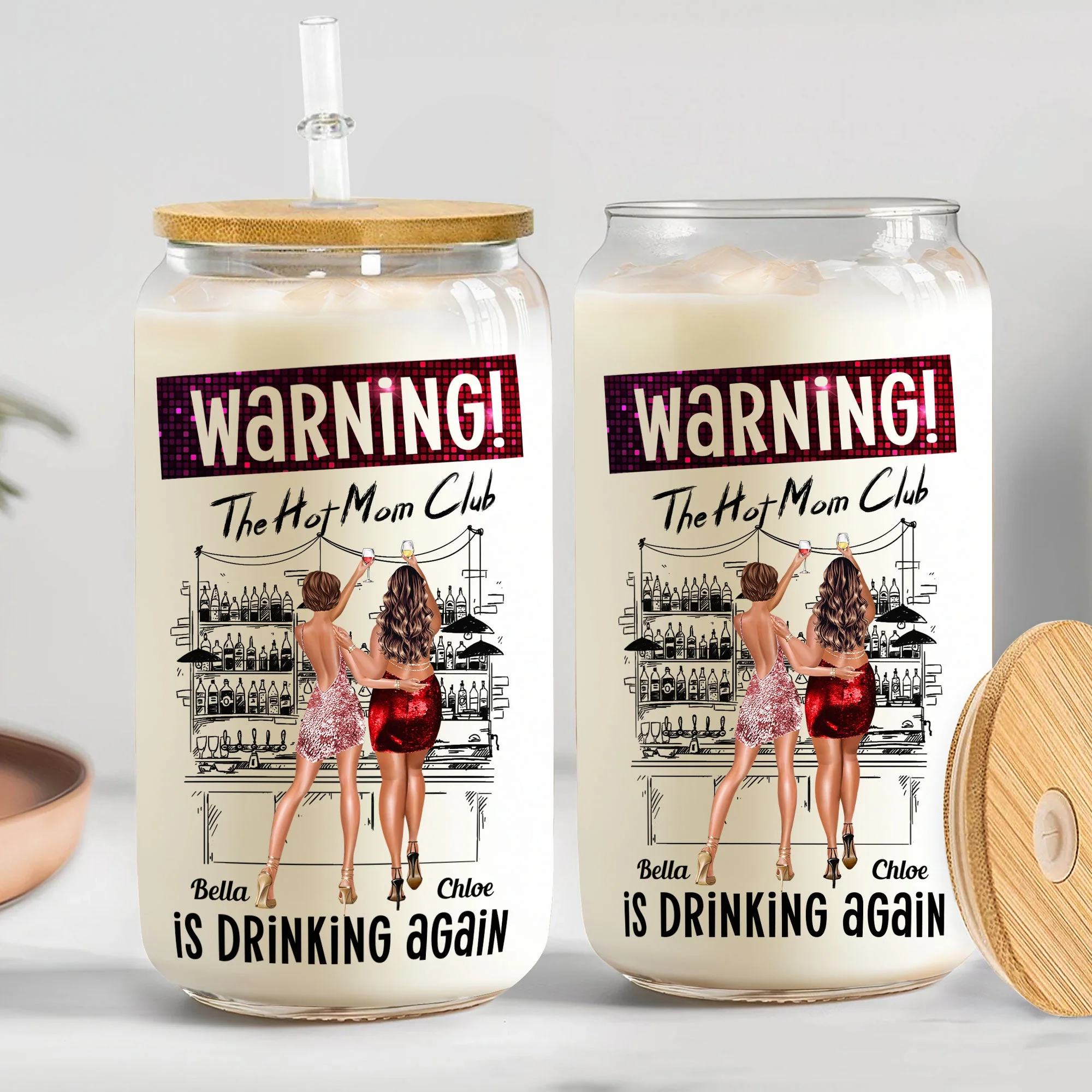The Hot Mom Club Is Drinking Again - Personalized Clear Glass Cup - Image 2
