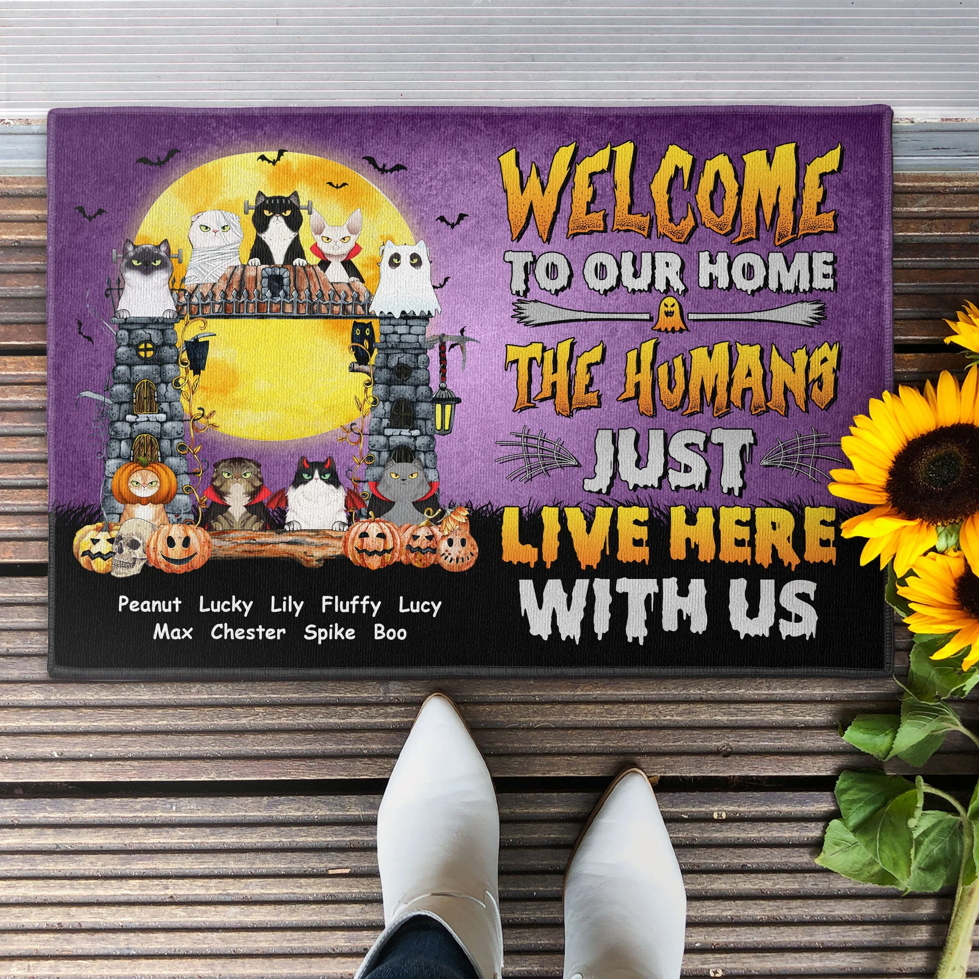 The Humans Just Live Here With Us - Halloween Version  - Personalized Doormat - Funny, Halloween, Home Decor  Gift For Cat Mom, Cat Lover, Cat Owner - Image 2