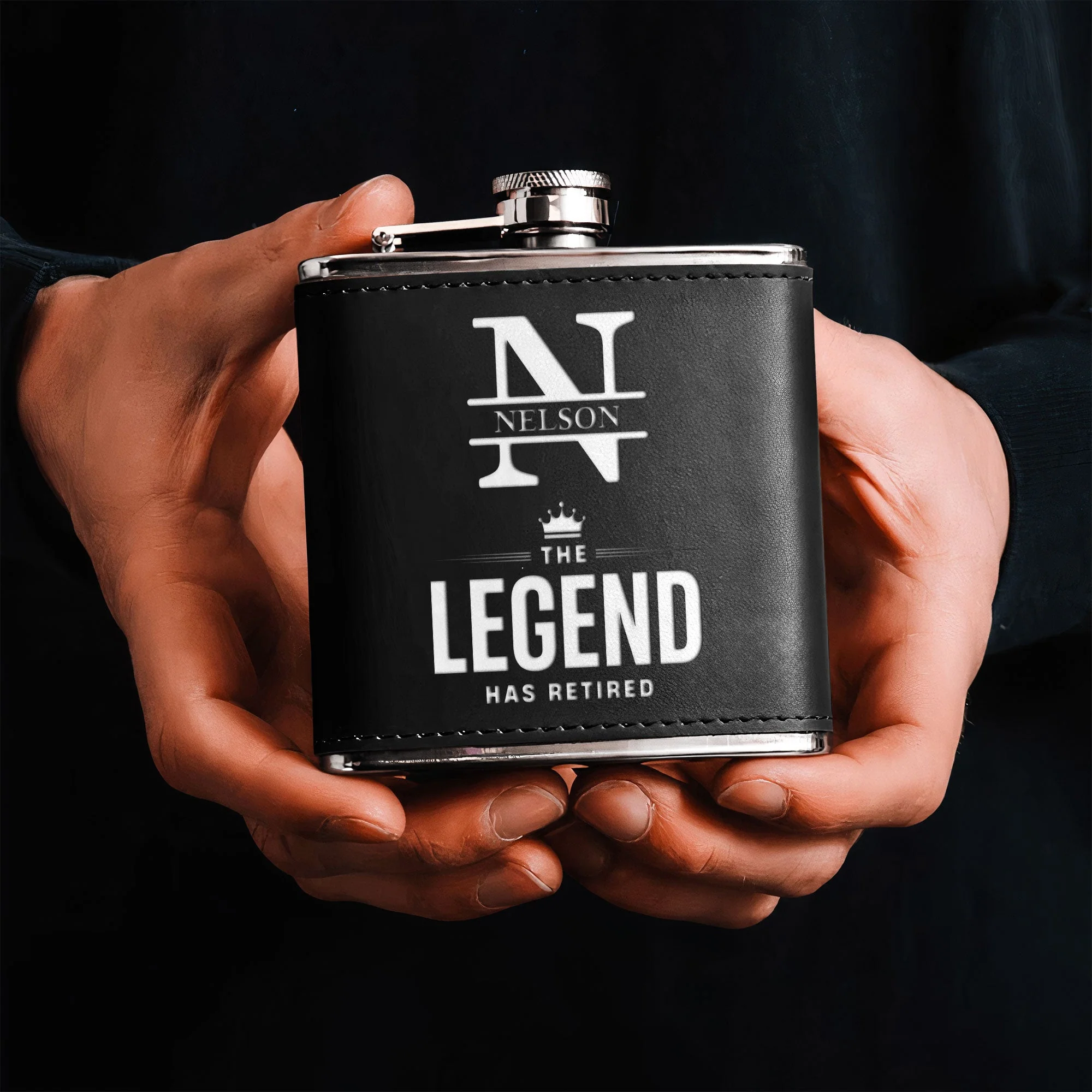 The Legend Has Retired - Personalized Leather Flask - Image 3
