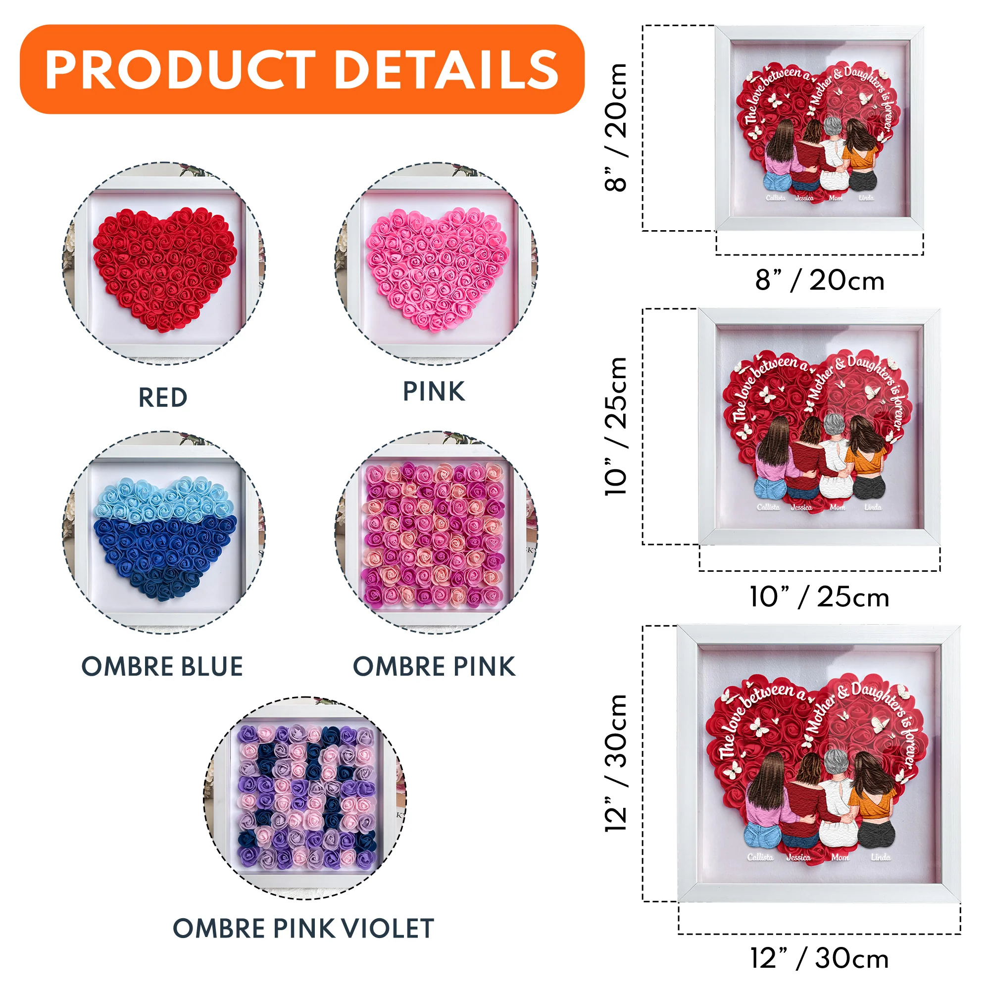 The Love Between A Mother And Daughters Is Forever - Personalized Flower Shadow Box - Image 4
