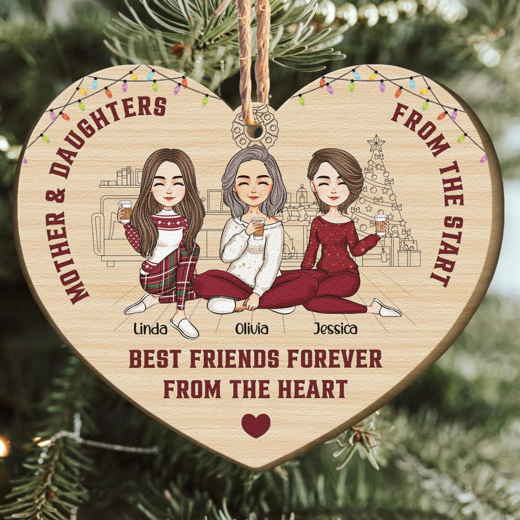 The Love Between A Mother And Daughters Is Forever - Personalized Wooden Ornament - Image 3
