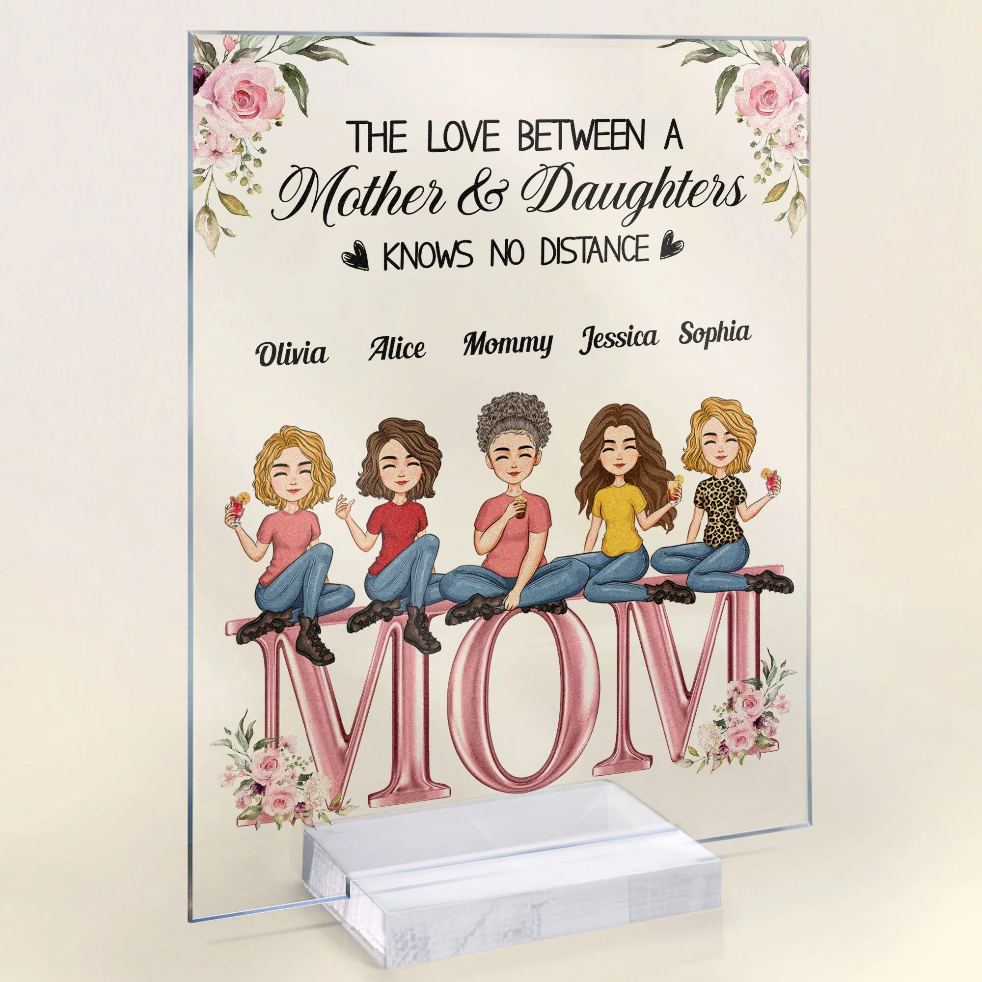 The Love Between A Mother & Daughters Knows No Distance - Personalized Acrylic Plaque - Image 2