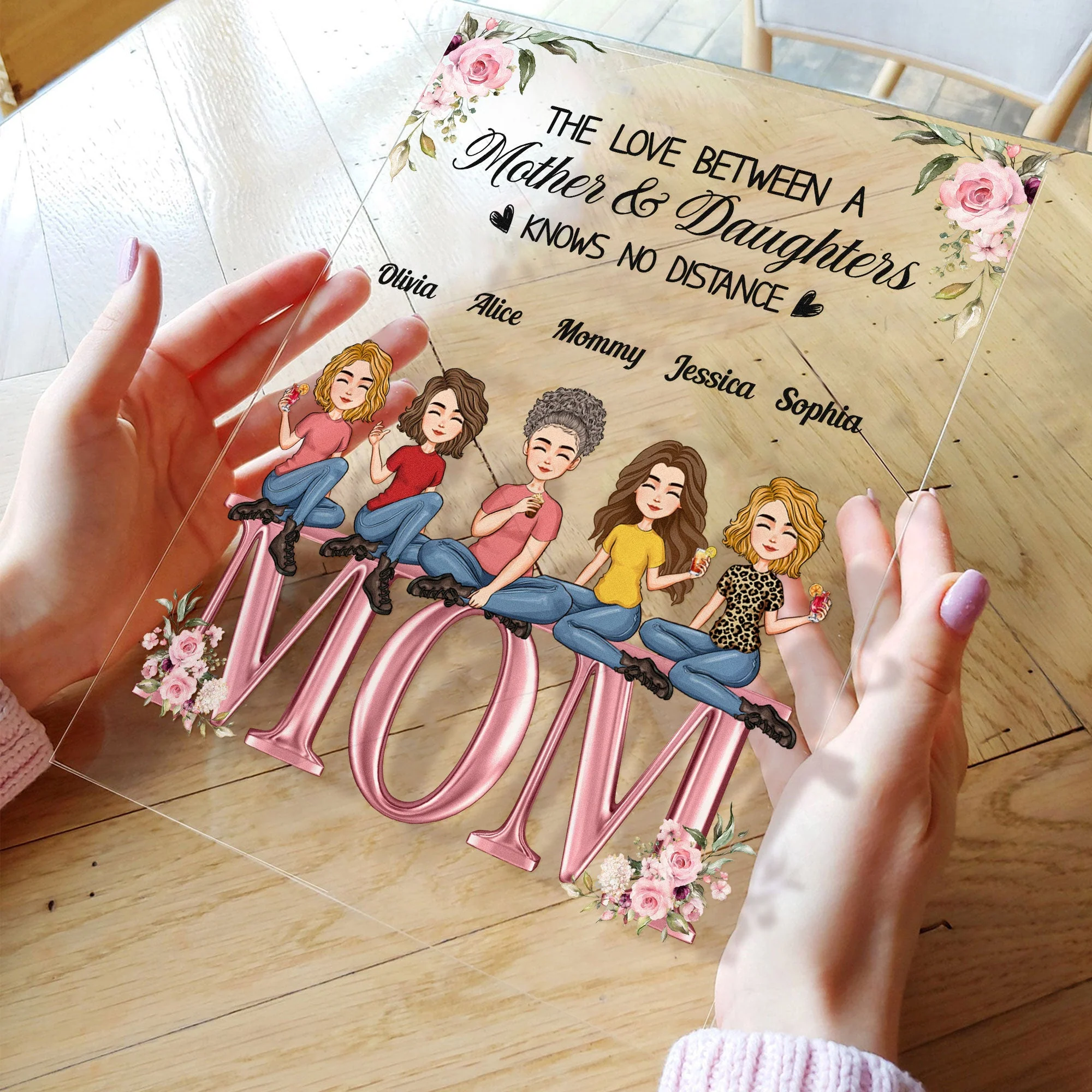 The Love Between A Mother & Daughters Knows No Distance - Personalized Acrylic Plaque - Image 3