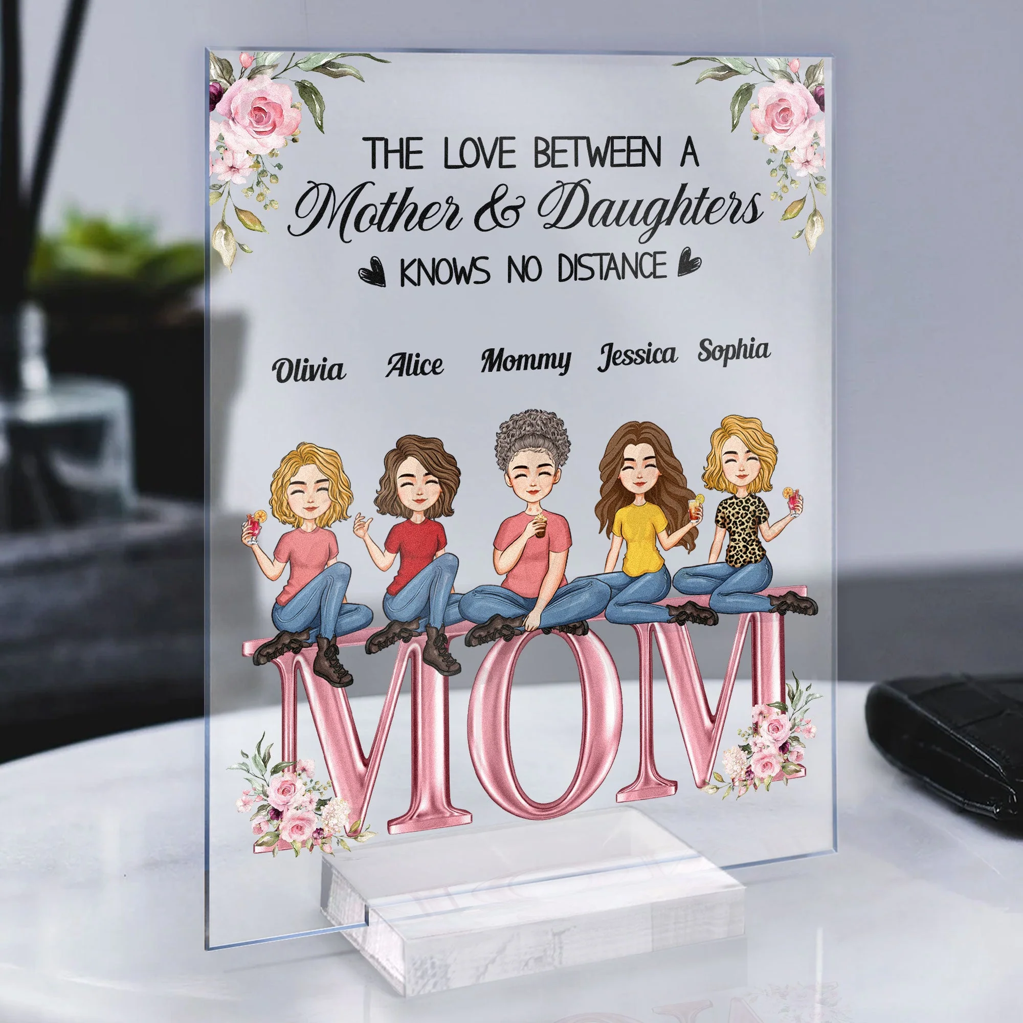 The Love Between A Mother & Daughters Knows No Distance - Personalized Acrylic Plaque - Image 4