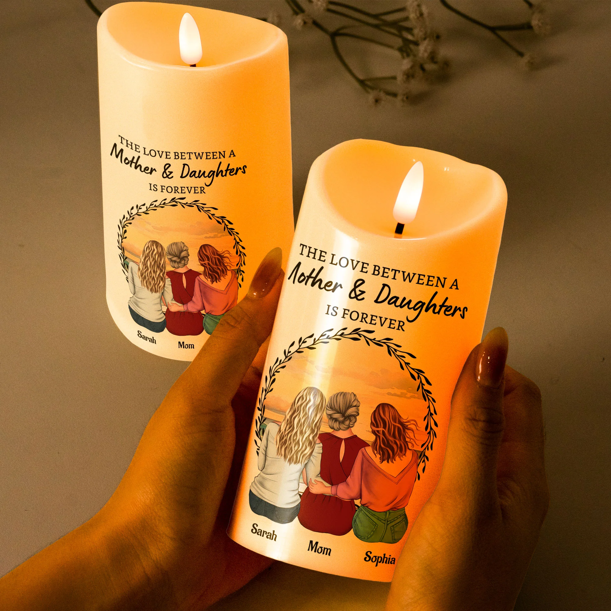 The Love Between A Mother & Daughters - Personalized LED Candle - Image 3