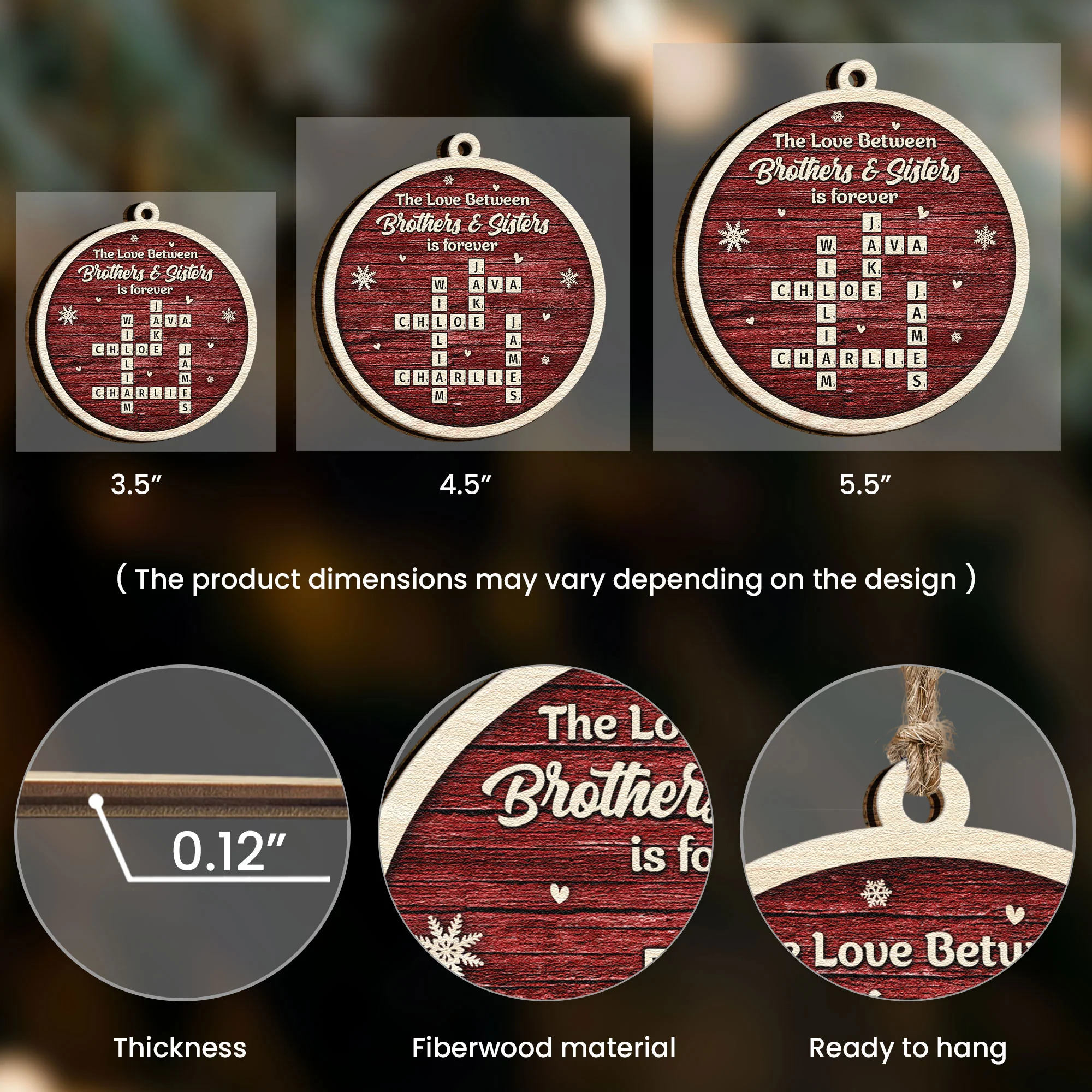 The Love Between Brothers And Sisters Is Forever - Personalized Wooden Ornament - Image 3