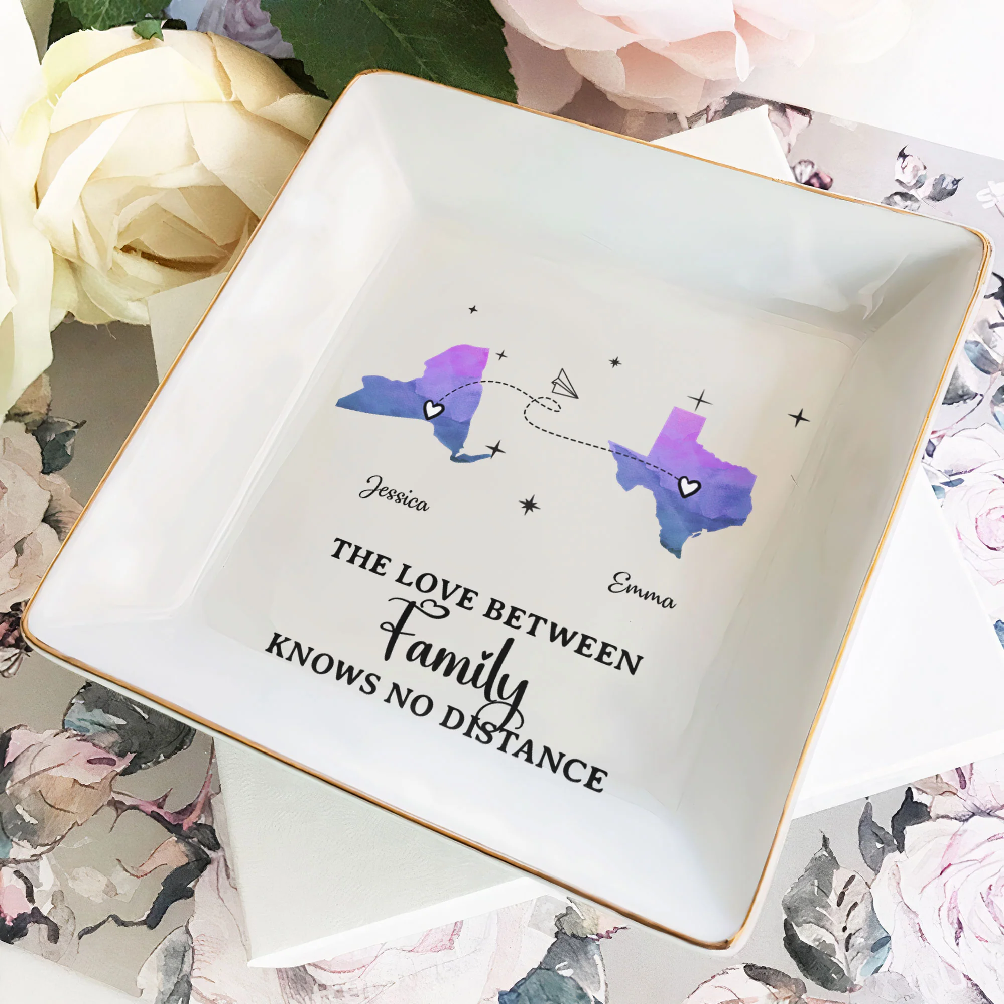 The Love Between Family Knows No Distance - Custom Multiple States - Personalized Jewelry Dish - Image 3