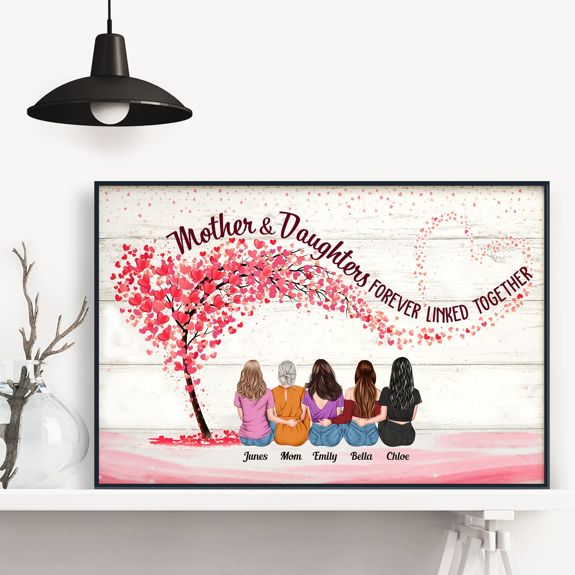 Mother & Daughters Forever Linked Together - Personalized Wrapped Canvas - Image 2