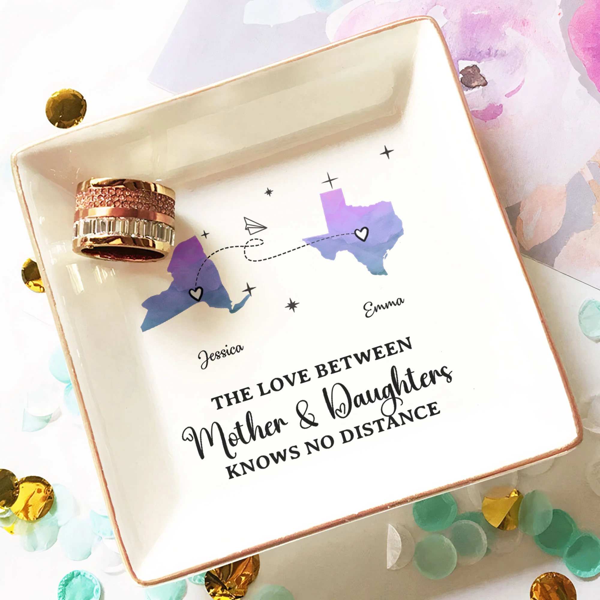 The Love Between Mother & Daughters Knows No Distance - Custom Multiple States - Personalized Jewelry Dish - Image 2