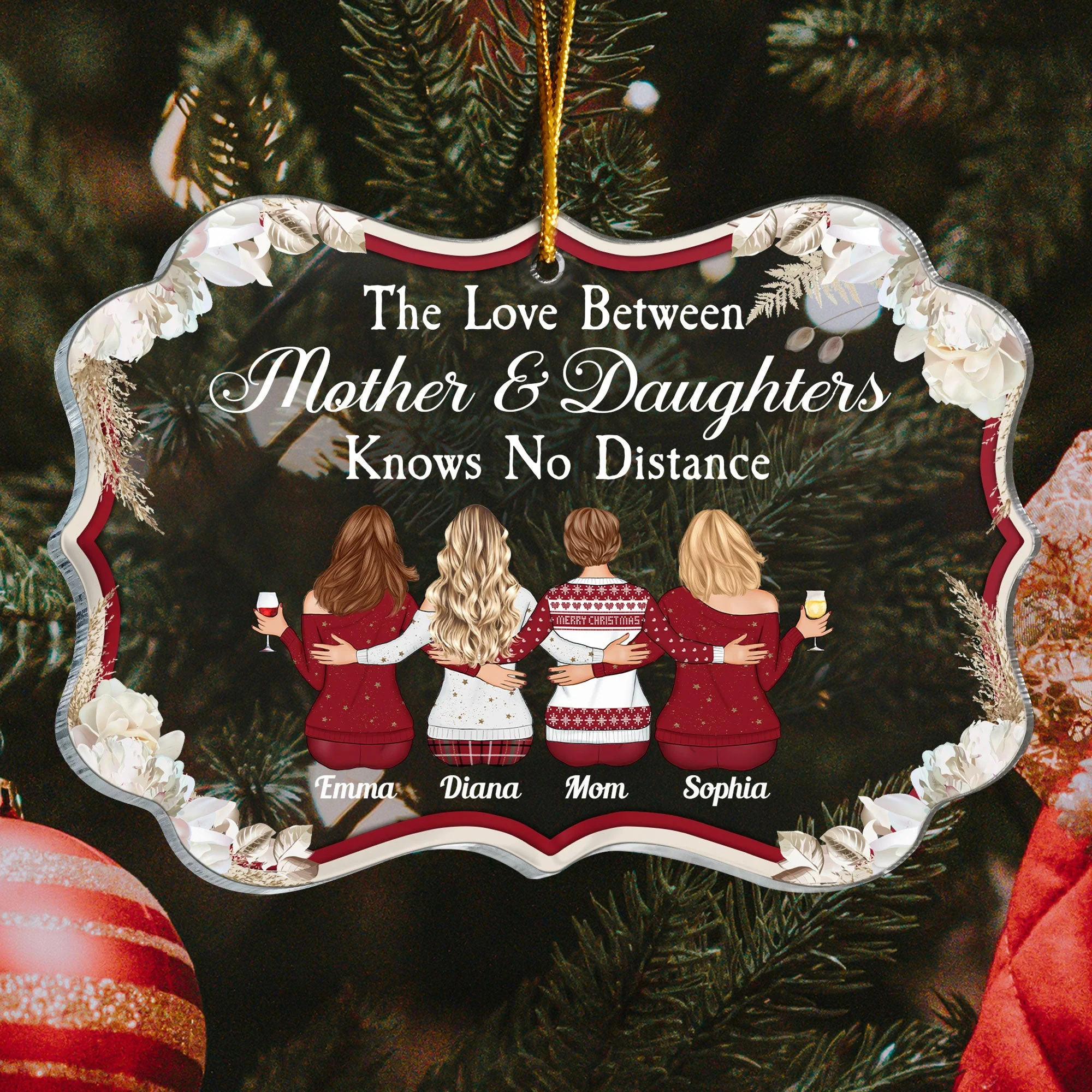 The Love Knows No Distance - Personalized Acrylic Ornament - Image 3