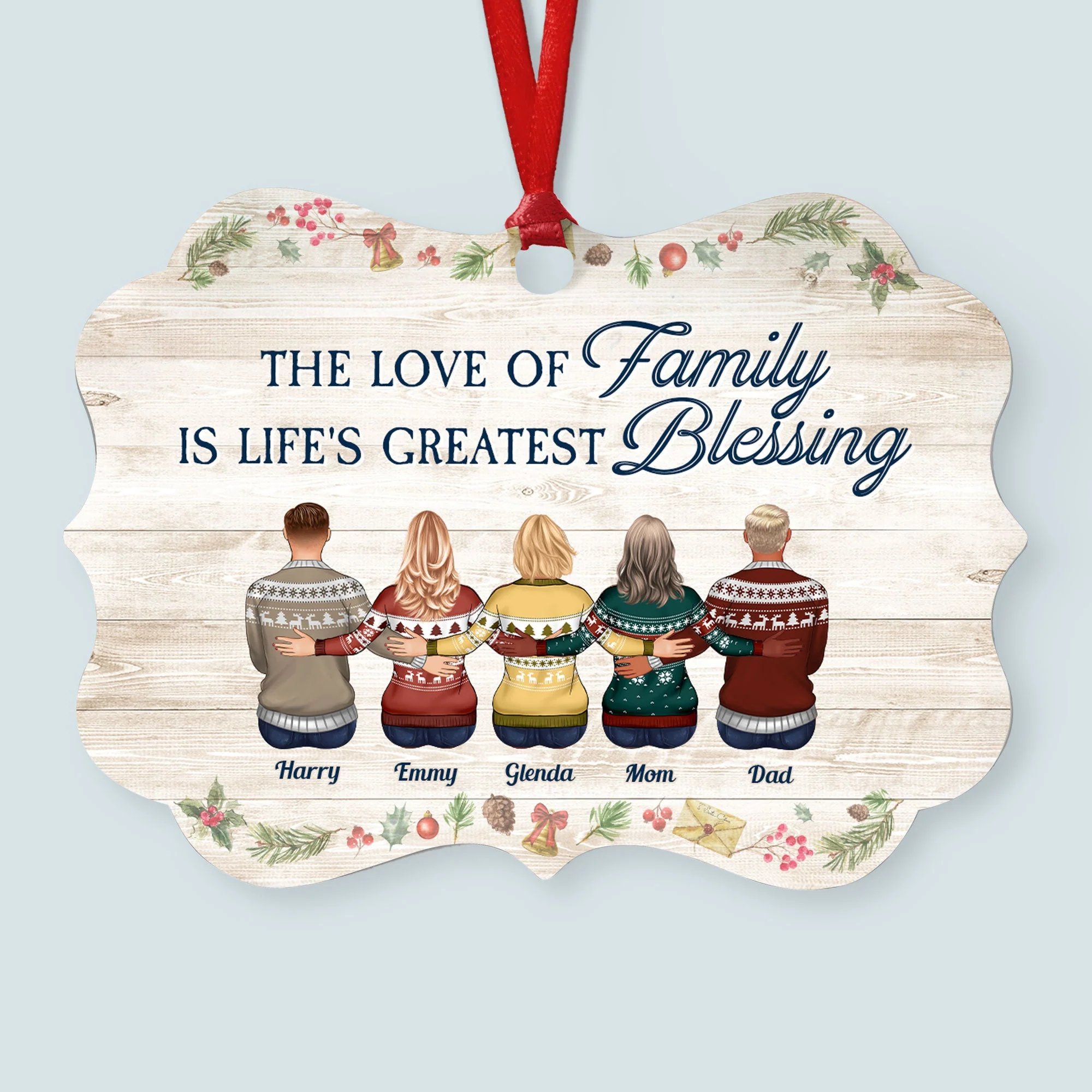 The Love Of Family Is Life's Greatest Blessing - Personalized Aluminum Ornament - Christmas Gift Family Ornament For Dad, Mom, Brothers, Sisters - Family Hugging - Image 3