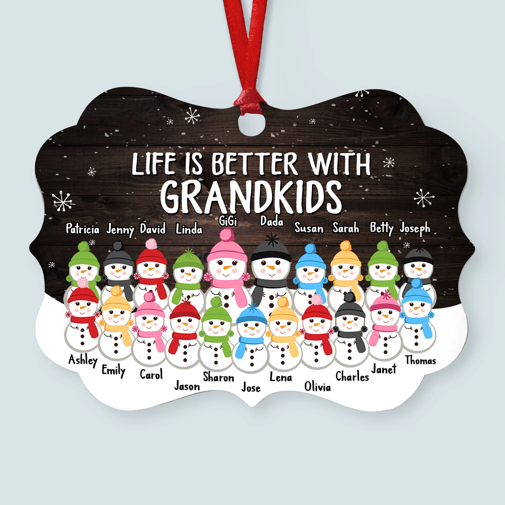 The Love Of Grandparents Is Forever (Up To 20 Kids) - Personalized Ornament - Snowman Family - Image 3