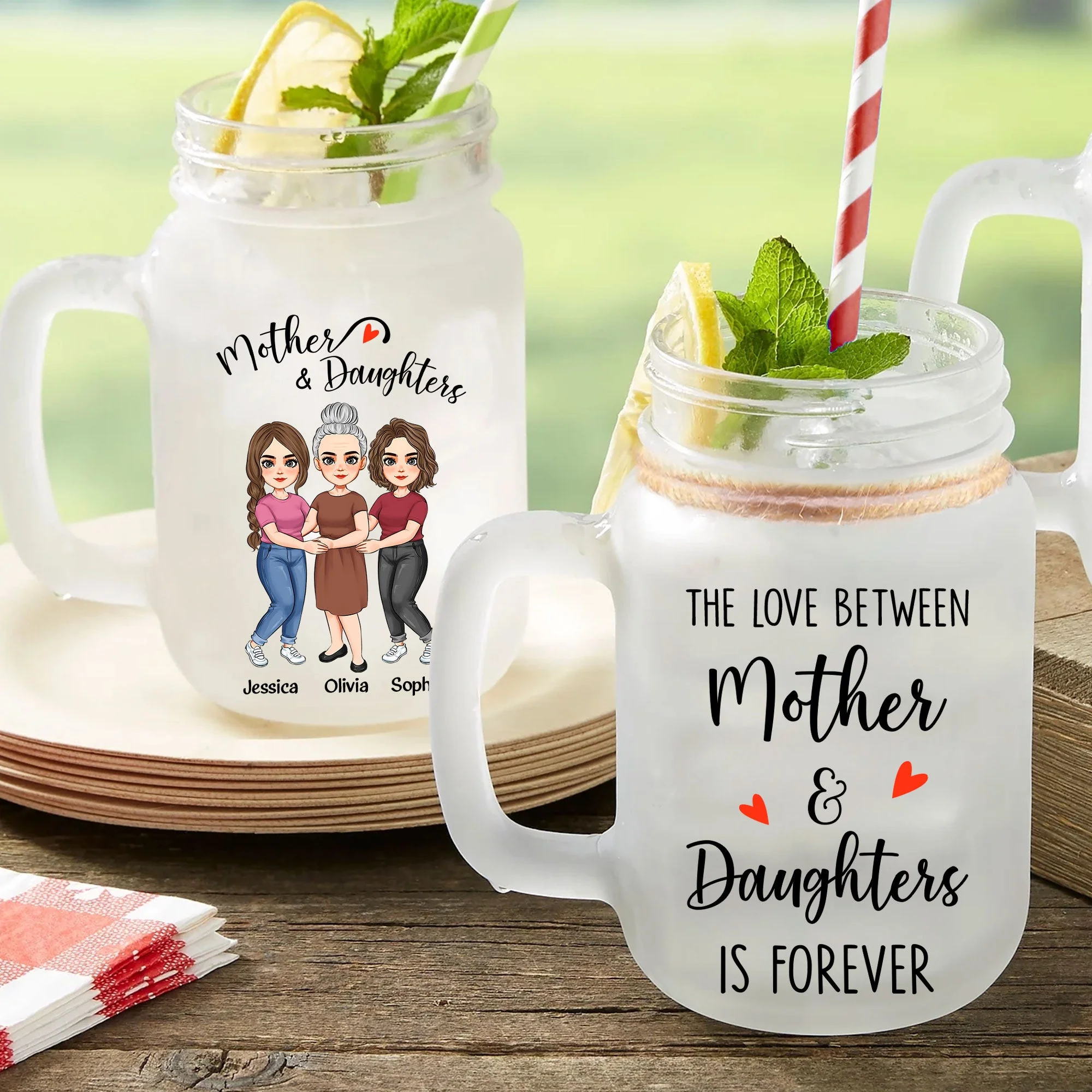 The Love Of Mom & Daughters - Personalized Mason Jar Cup With Straw - Image 4