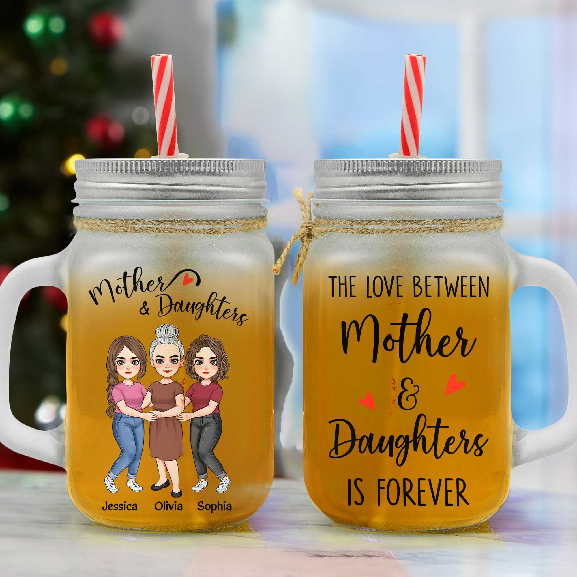 The Love Of Mom & Daughters - Personalized Mason Jar Cup With Straw - Image 5