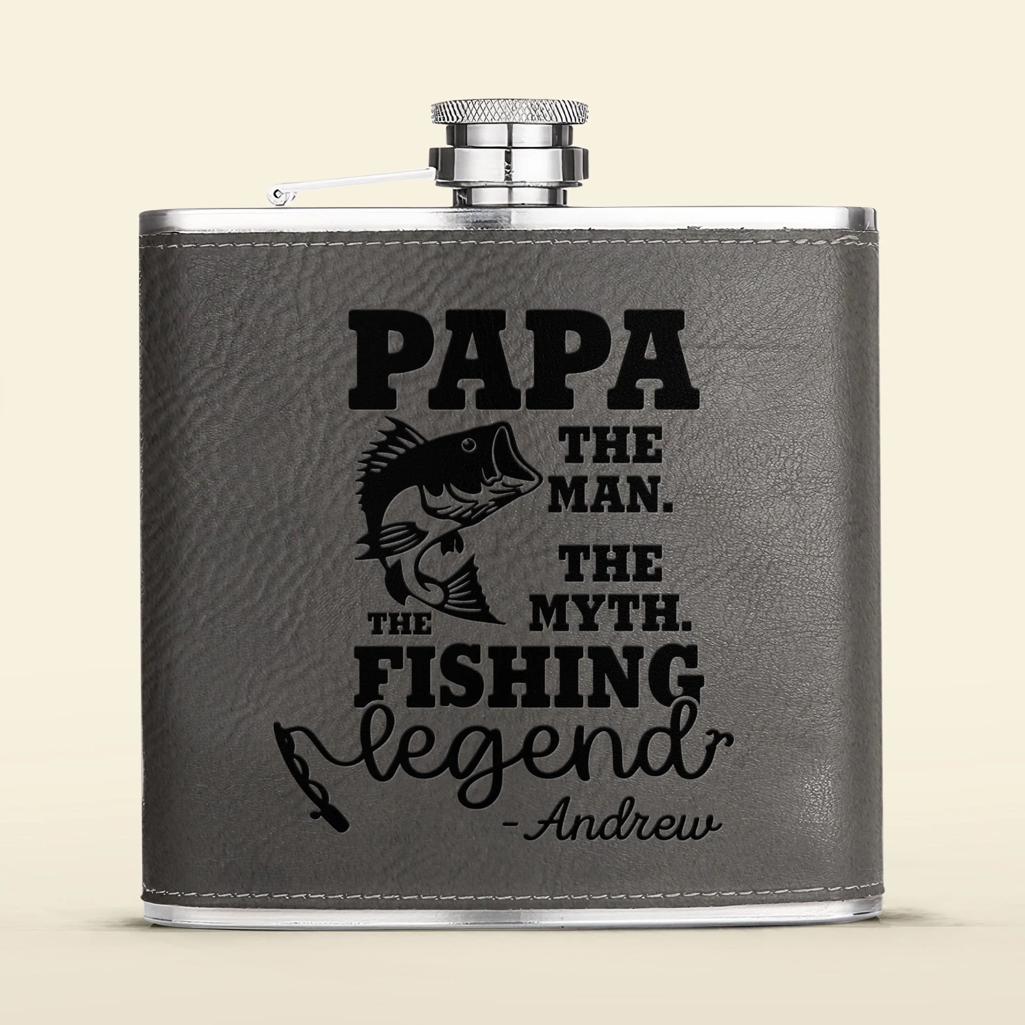 The Man The Myth The Fishing Legend - Personalized Leather Flask - Image 4