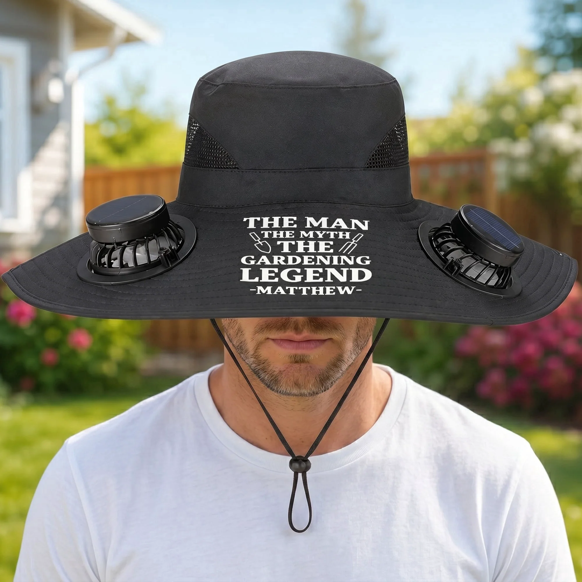 The Man, The Myth, The Gardening Legend - Personalized Solar Fan Hat - Image 3