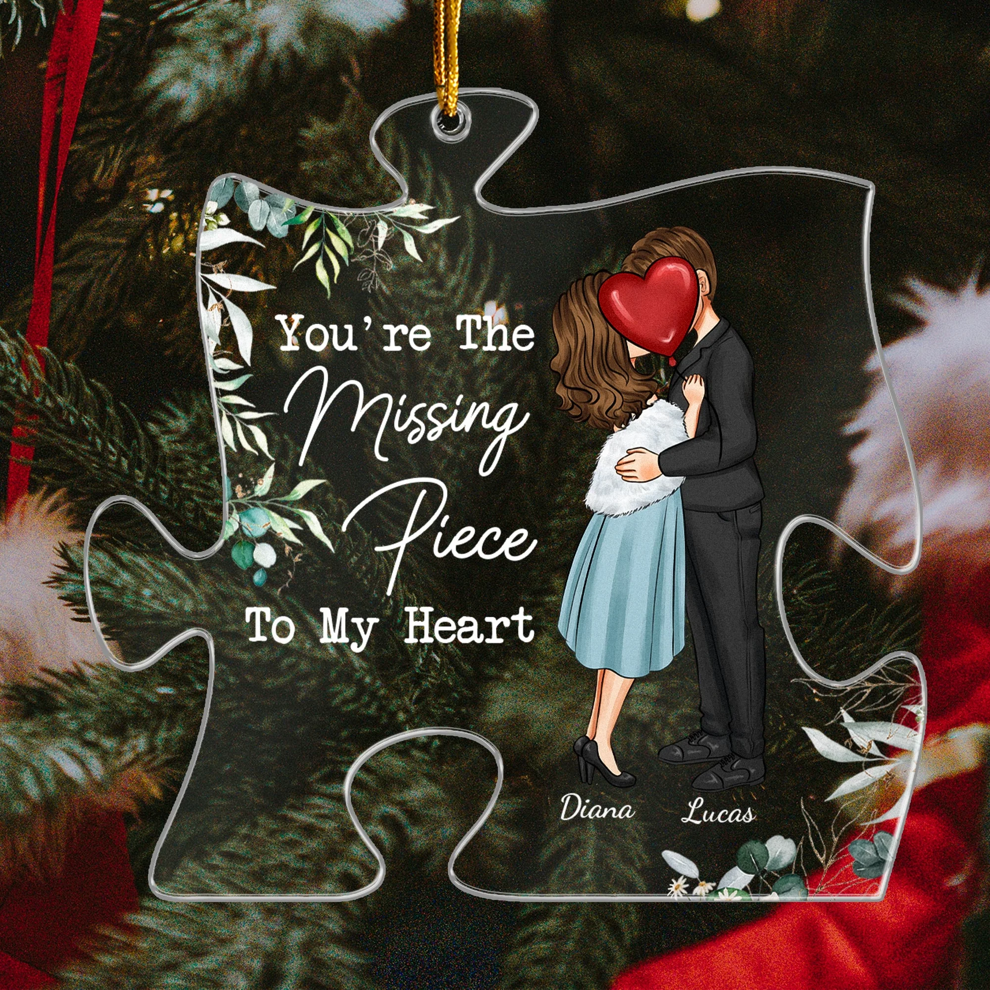 The Missing Piece To My Heart Couples - Personalized Acrylic Ornament - Image 3