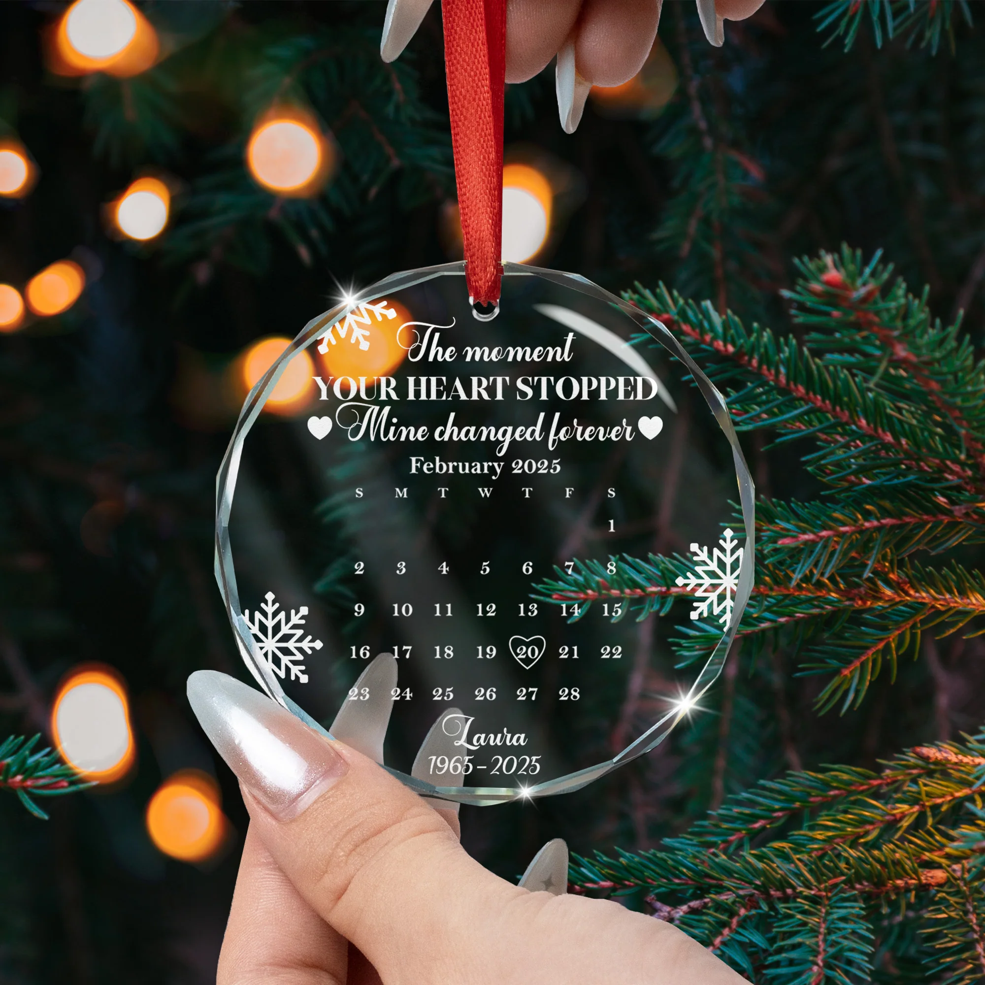 The Moment Your Heart Stopped Mine Changed Forever Calendar - Personalized Glass Ornament - Image 3