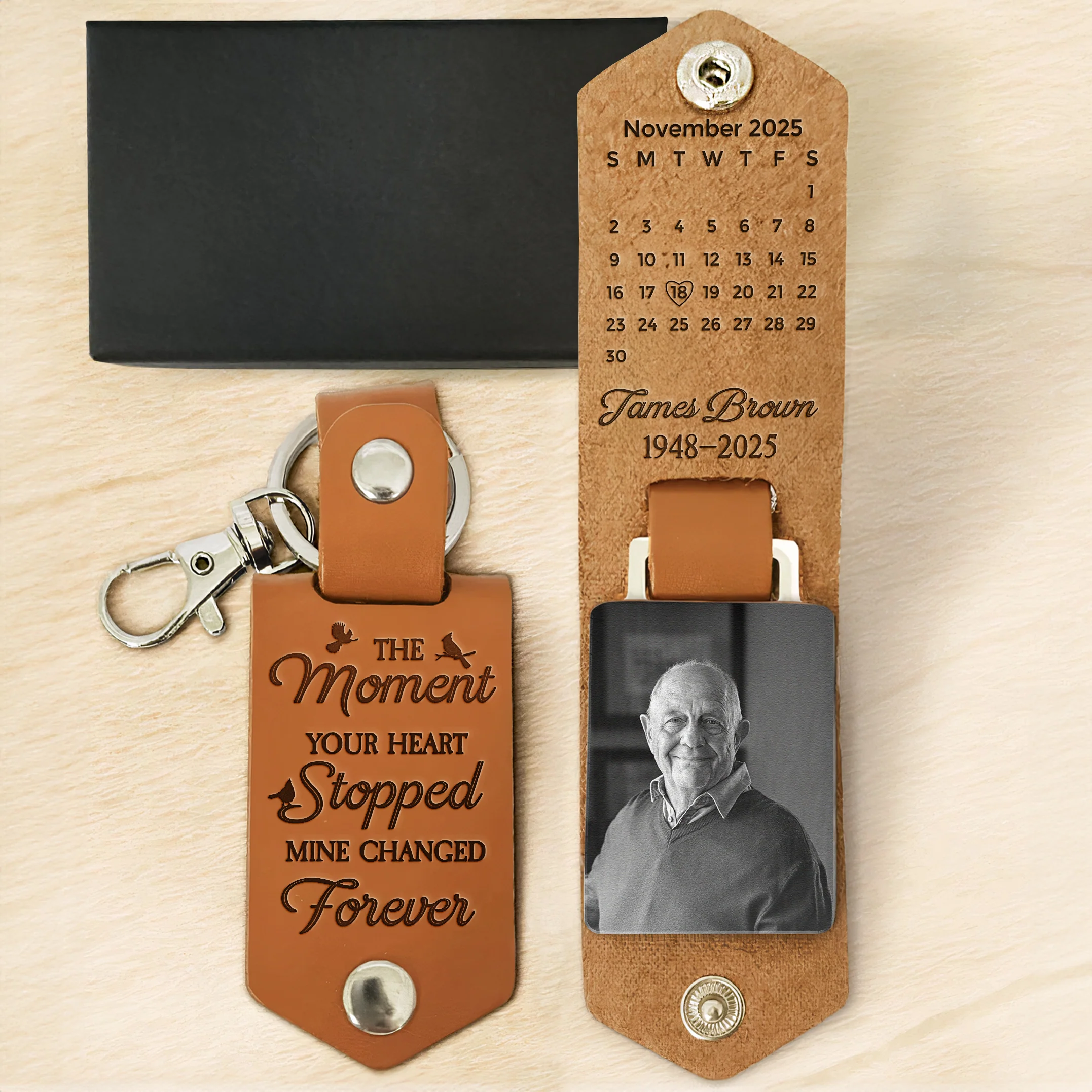 The Moment Your Heart Stopped Mine Changed Forever - Personalized Leather Photo Keychain - Image 5