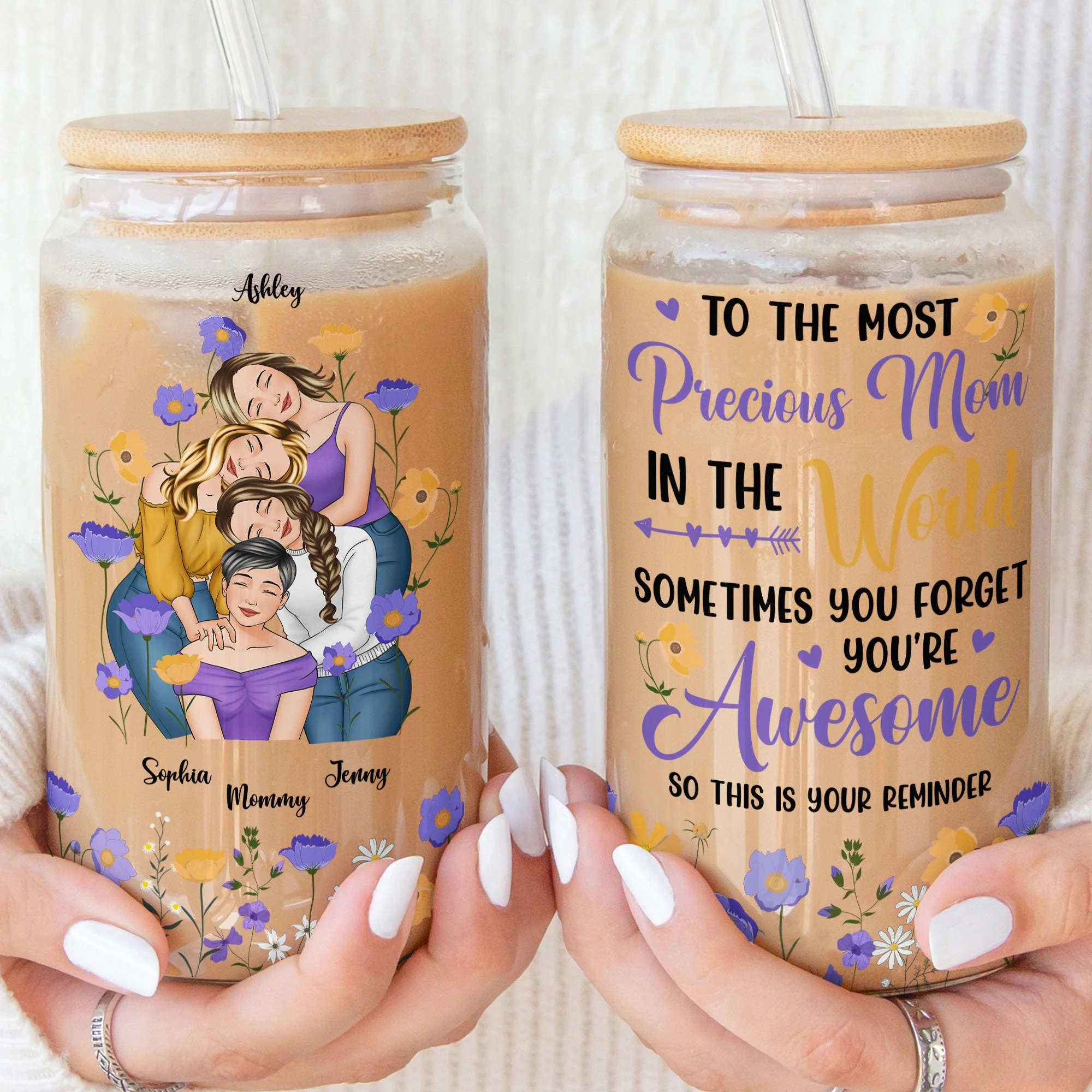The Most Precious Mom In The World - Personalized Clear Glass Cup - Image 5