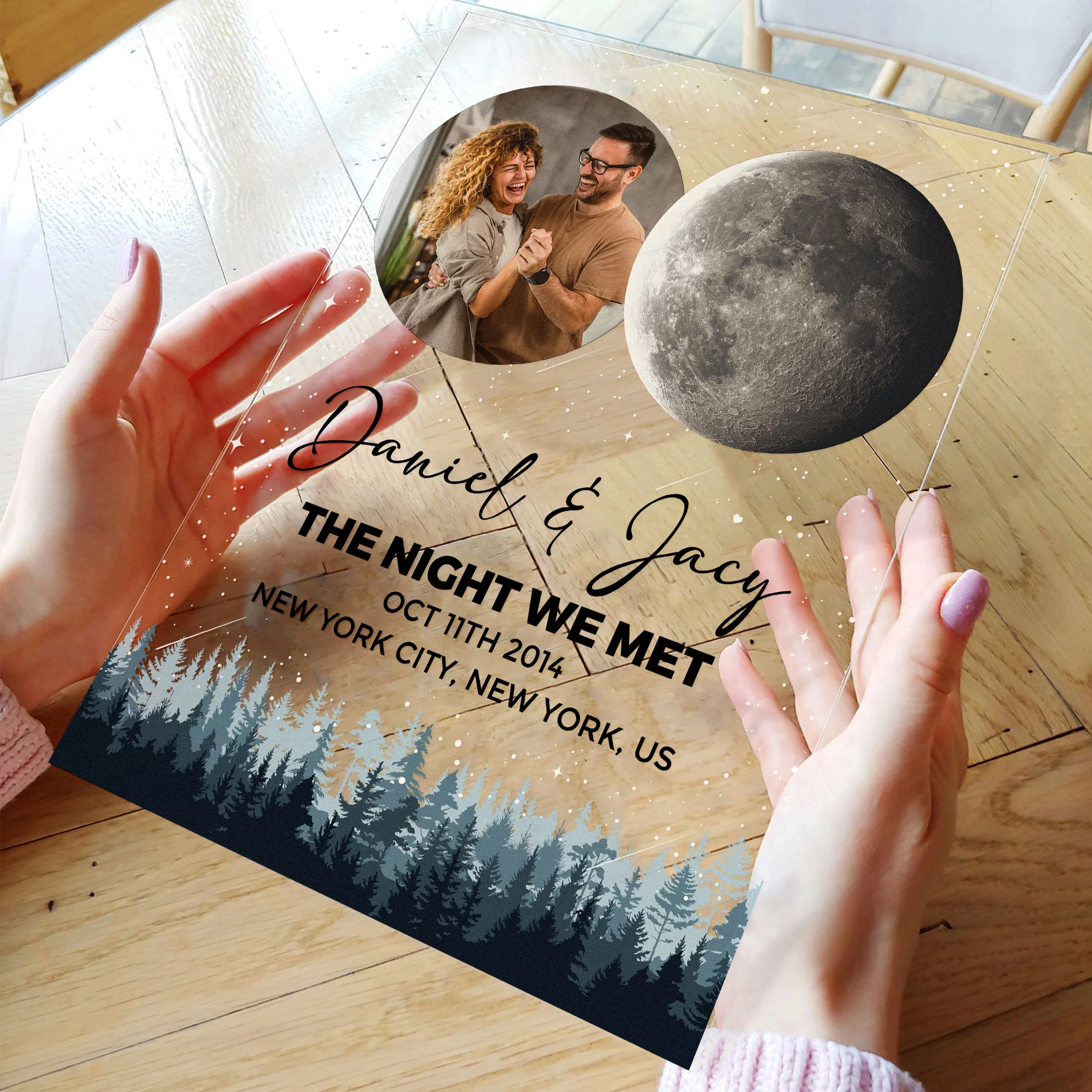The Night Of Our First Date Custom Moon Phase - Personalized Acrylic Photo Plaque - Image 6