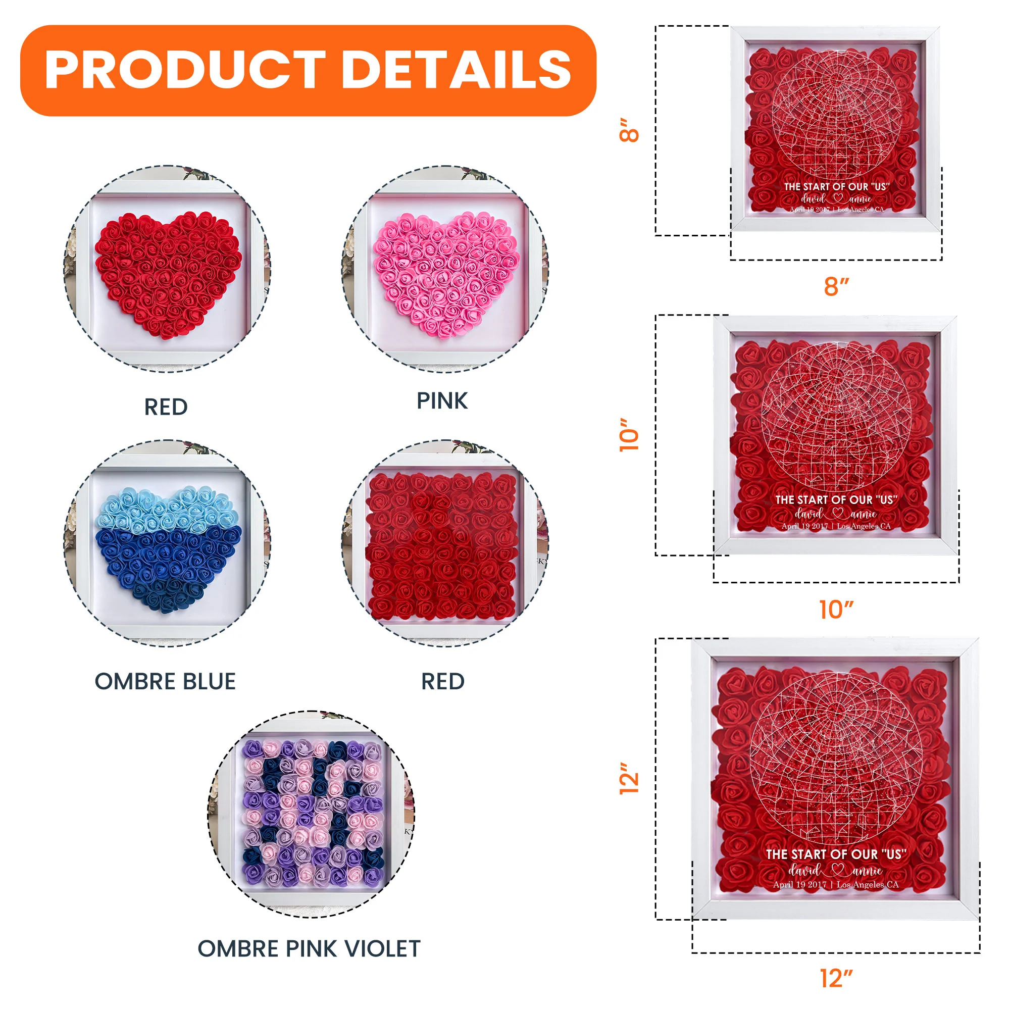 The Night Our Love Story Began Custom Star Map - Personalized Flower Shadow Box With LED Light - Image 6