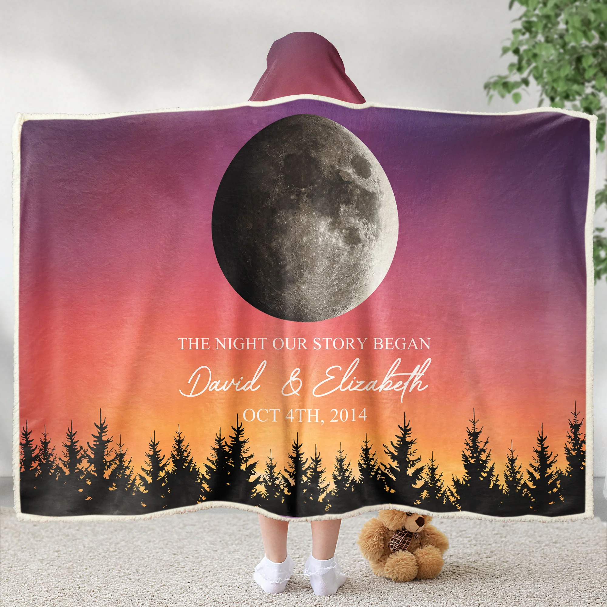 The Night Our Story Began Moon Phase - Personalized Wearable Blanket Hoodie - Image 4