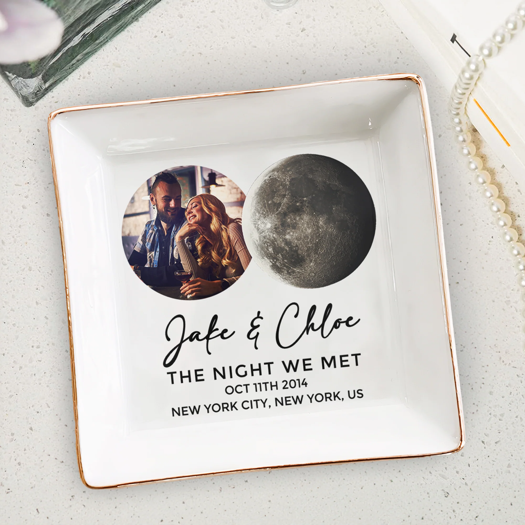 The Night We Met Custom Moon Phase - Personalized Photo Jewelry Dish - Image 2
