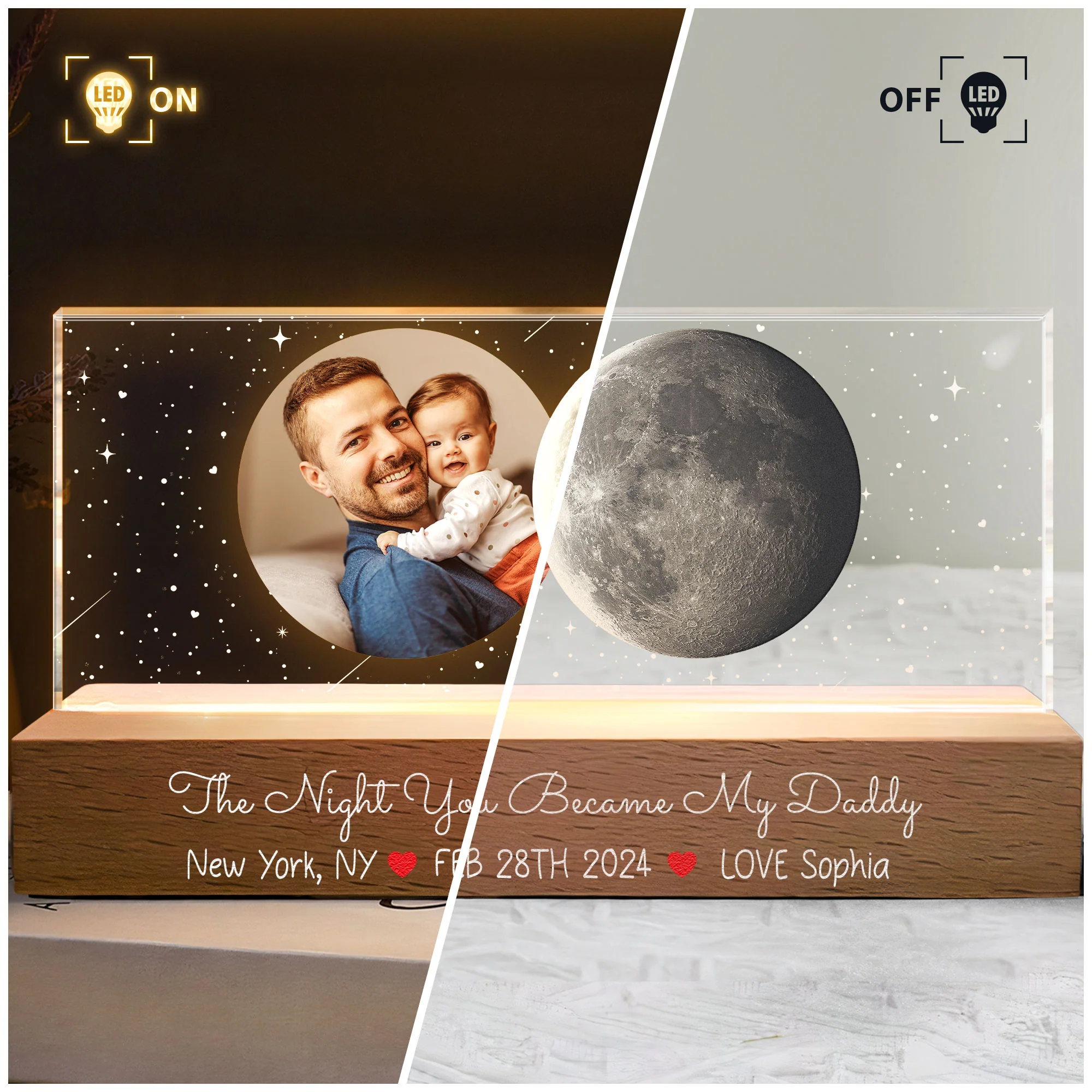 The Night You Became My Daddy Custom Moon Phase - Personalized Photo LED Night Light - Image 4
