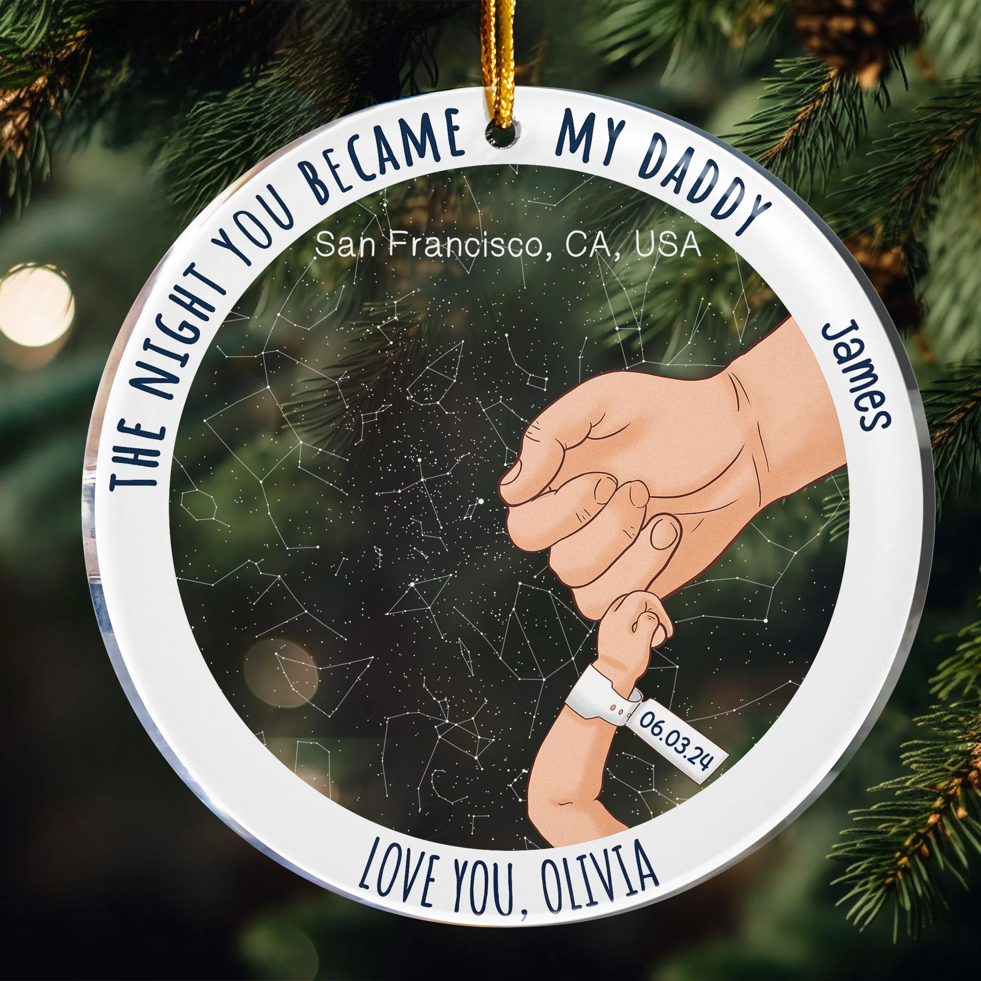 The Night You Became My Daddy Custom Star Map - Personalized Circle Acrylic Ornament - Image 2