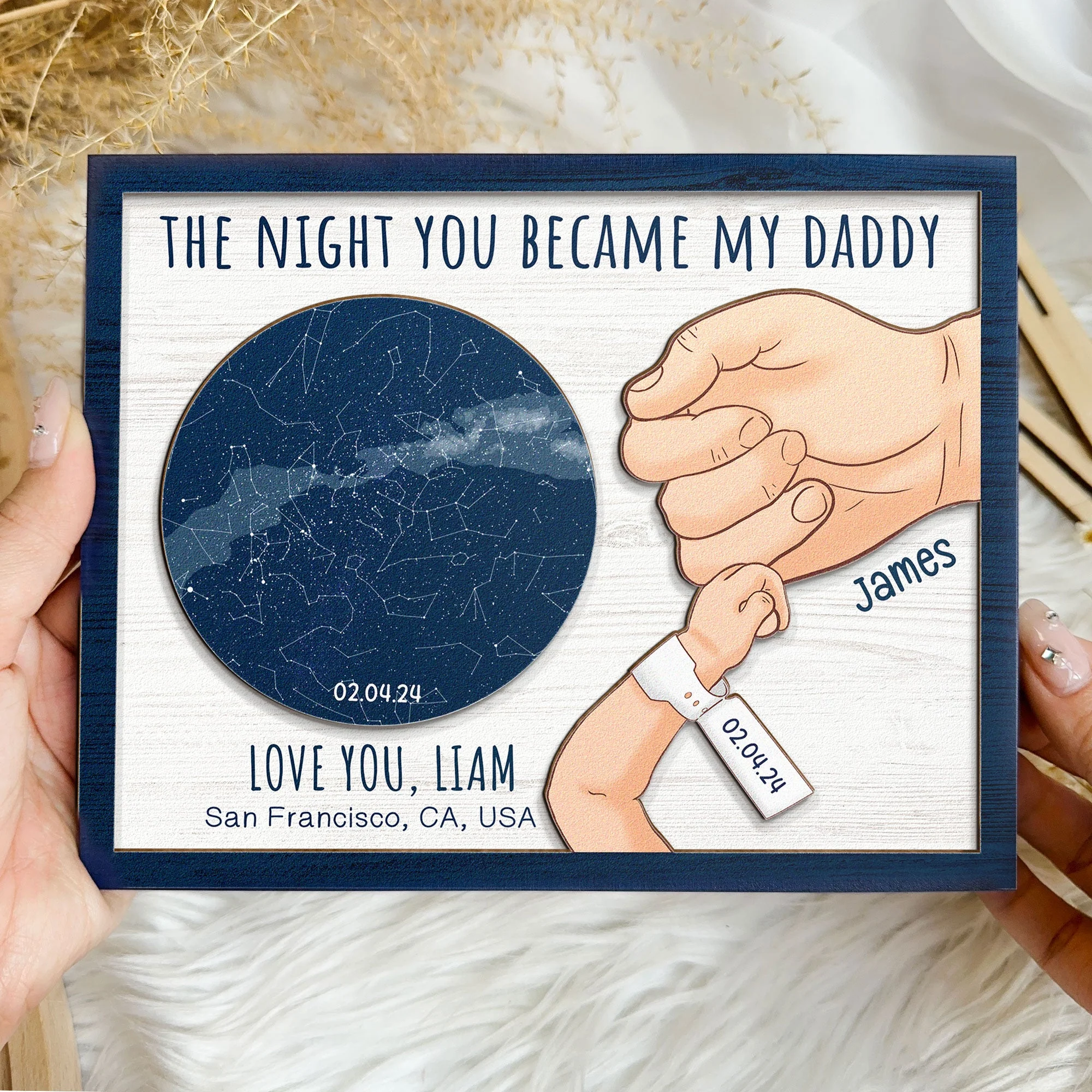 The Night You Became My Daddy First Father's Day - Personalized Wooden Plaque - Image 3