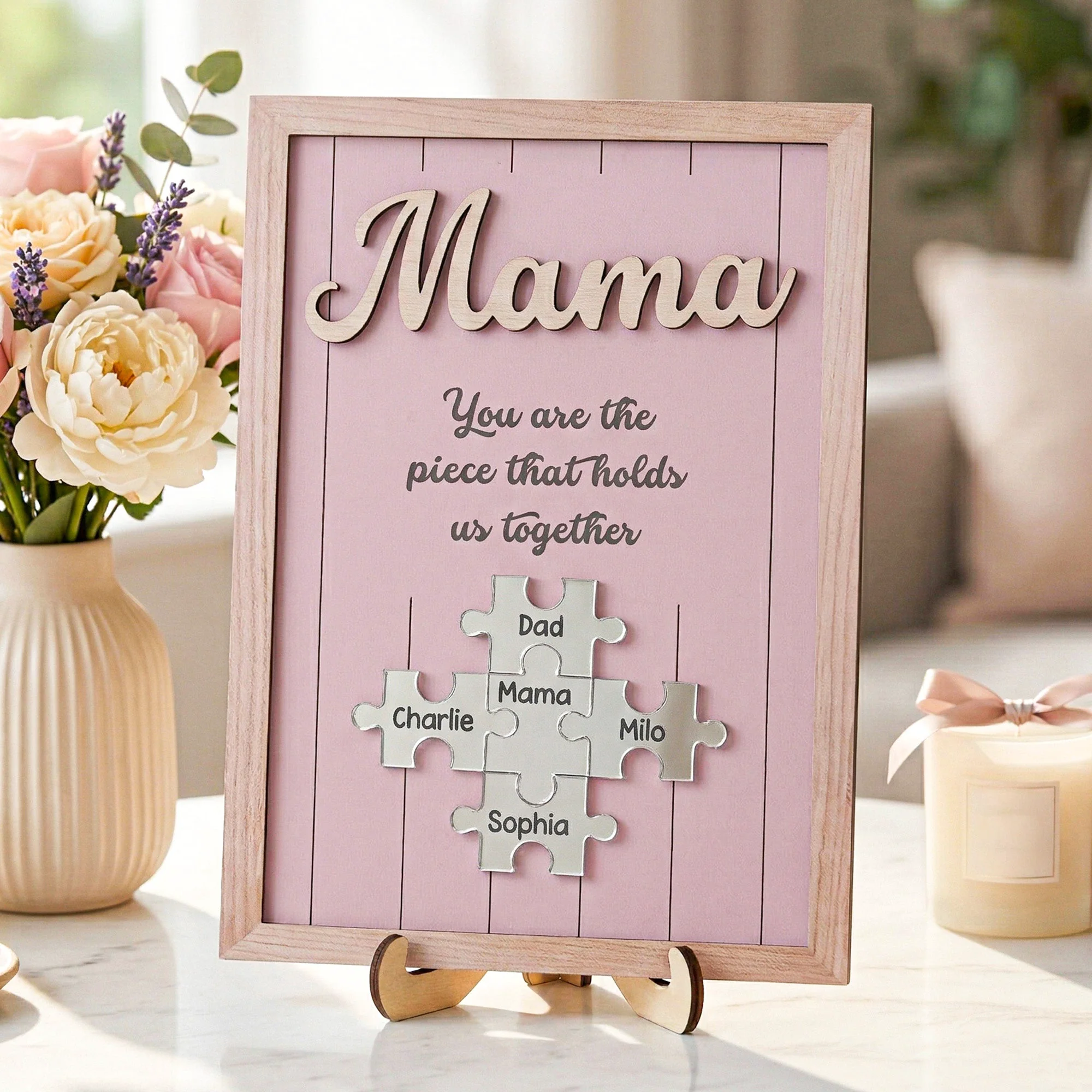 The Piece That Holds Us Together Mother's Day Gift New Version - Personalized Wooden Plaque - Image 2