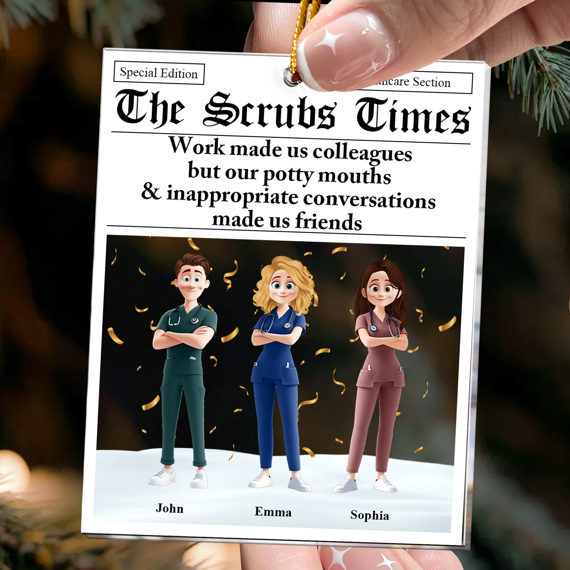 The Scrubs Times - Nurse Newspaper Custom - Personalized Acrylic Ornament - Image 2