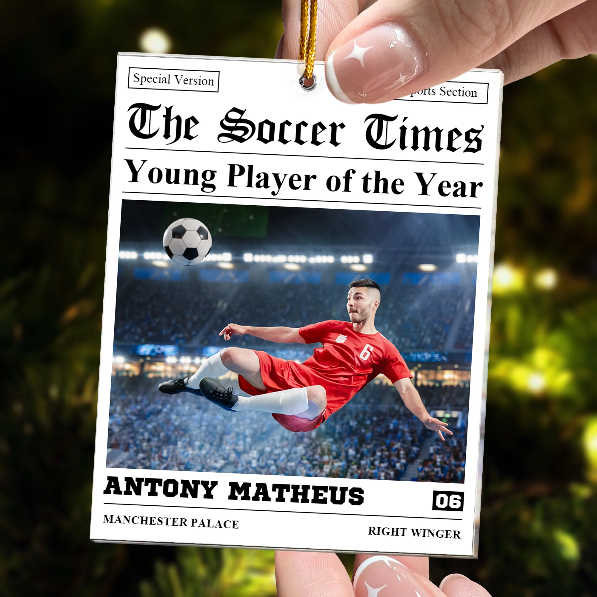 The Soccer Times Newspaper - Personalized Acrylic Photo Ornament - Image 4