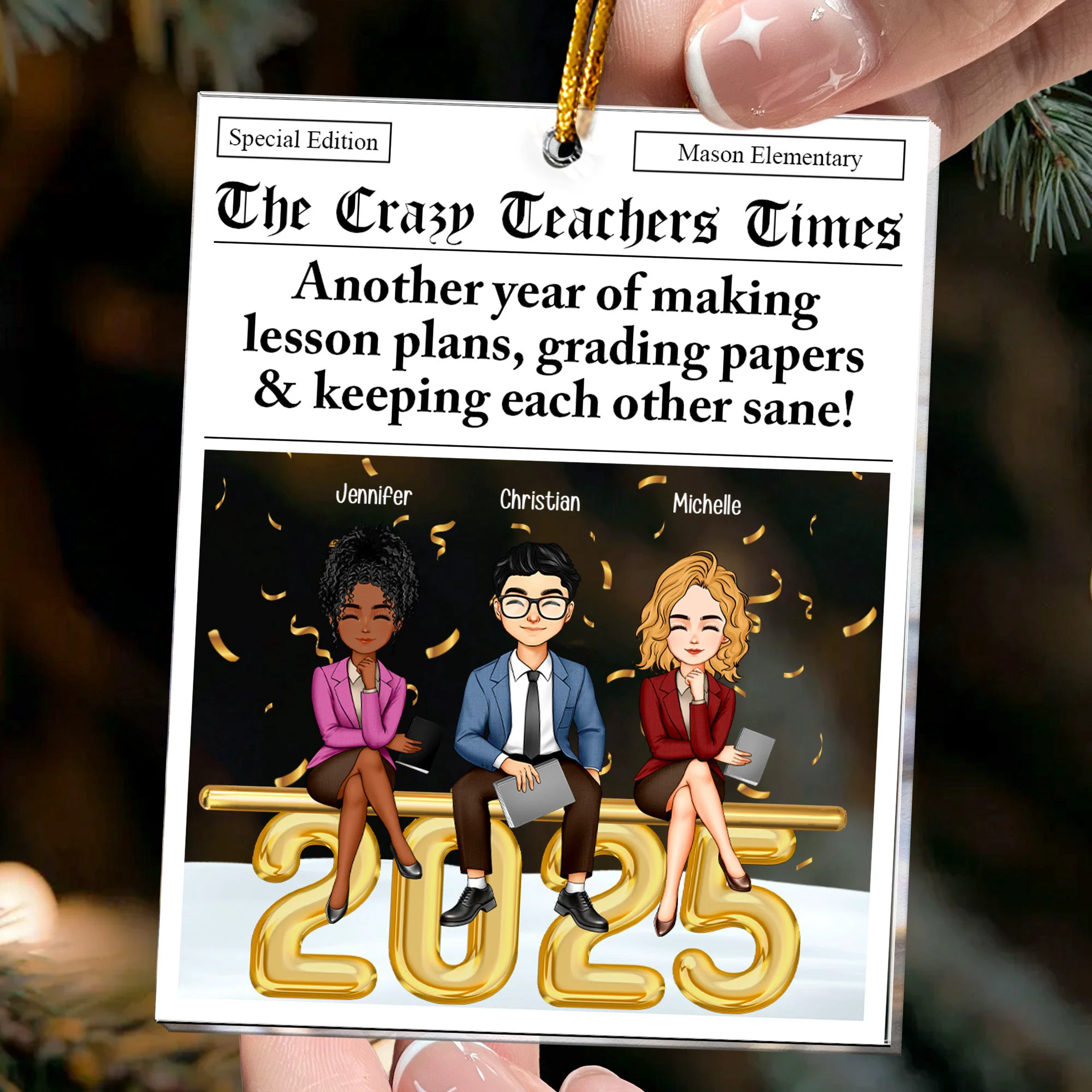 The Teachers Times - Teacher Newspaper Custom - Personalized Acrylic Ornament - Image 2