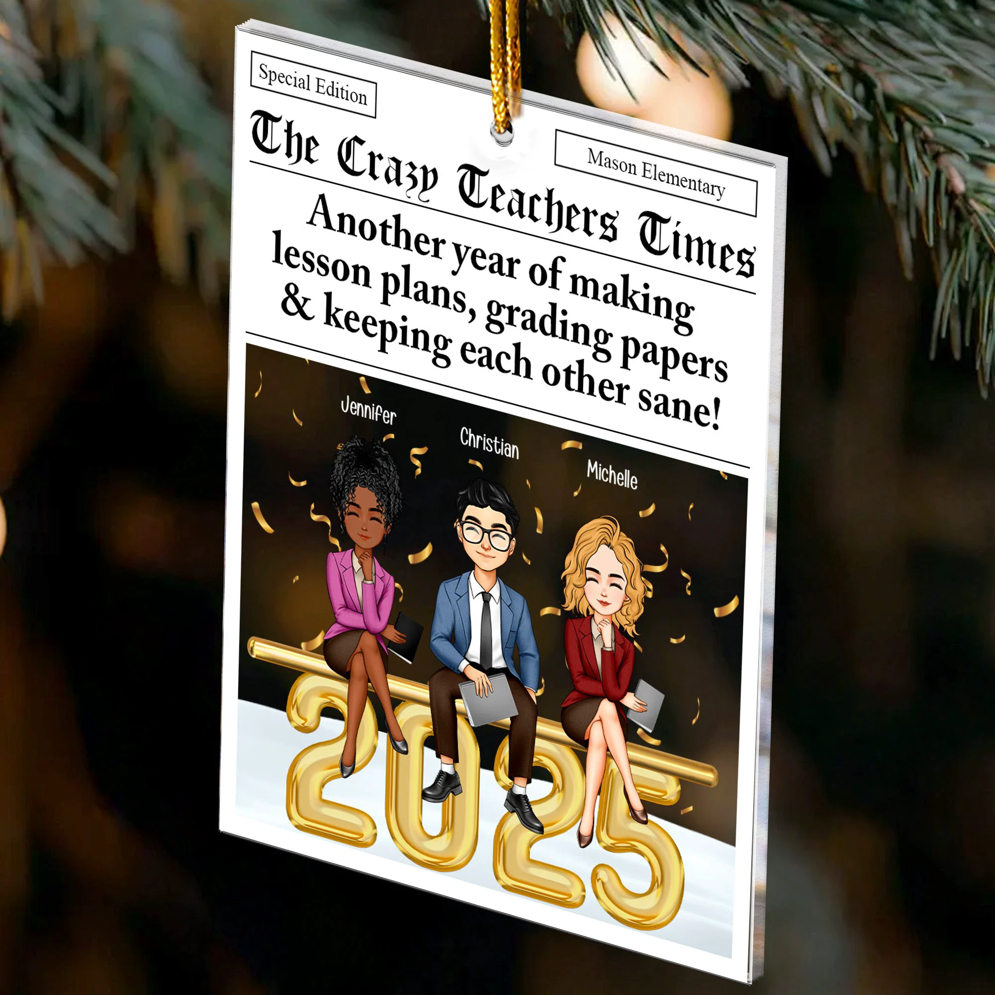 The Teachers Times - Teacher Newspaper Custom - Personalized Acrylic Ornament - Image 3