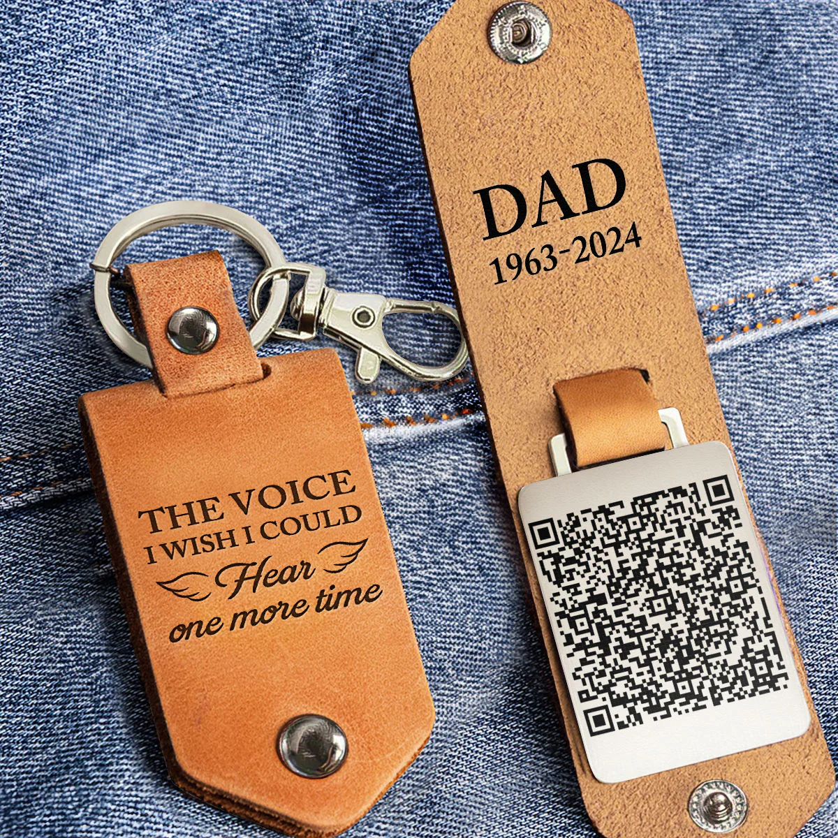 The Voice I Wish I Could Hear - Custom QR Code Voice & Photo - Personalized Leather Photo Keychain - Image 6