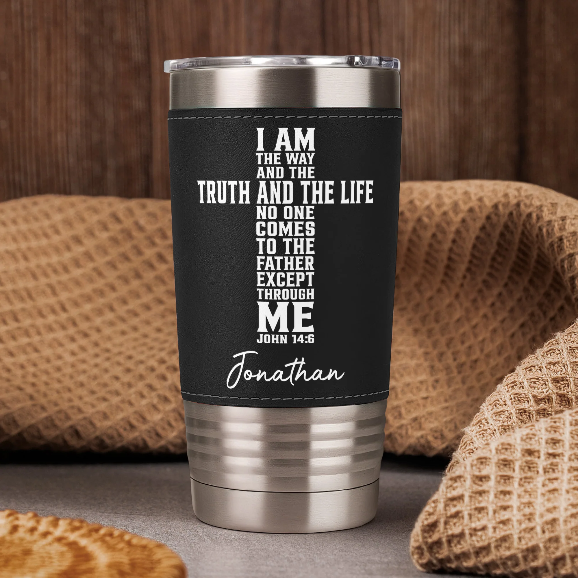 The Way And The Truth And The Life Faith Gift - Personalized 20oz Leather Wrapped Tumbler - Image 3