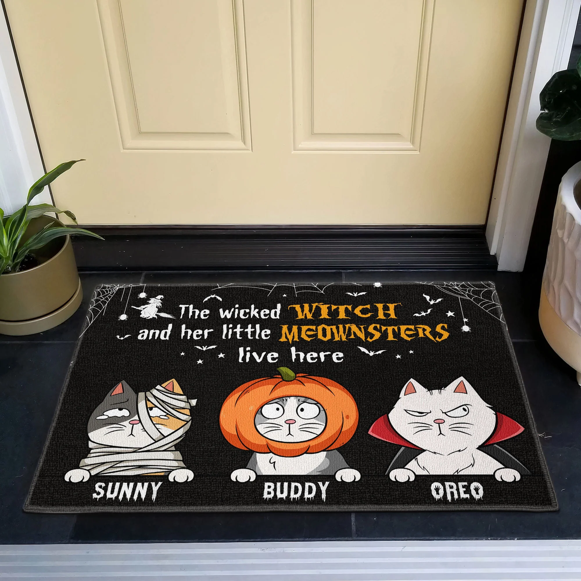 The Wicked Witch And Her Little Meownsters Live Here - Personalized Doormat - Image 4