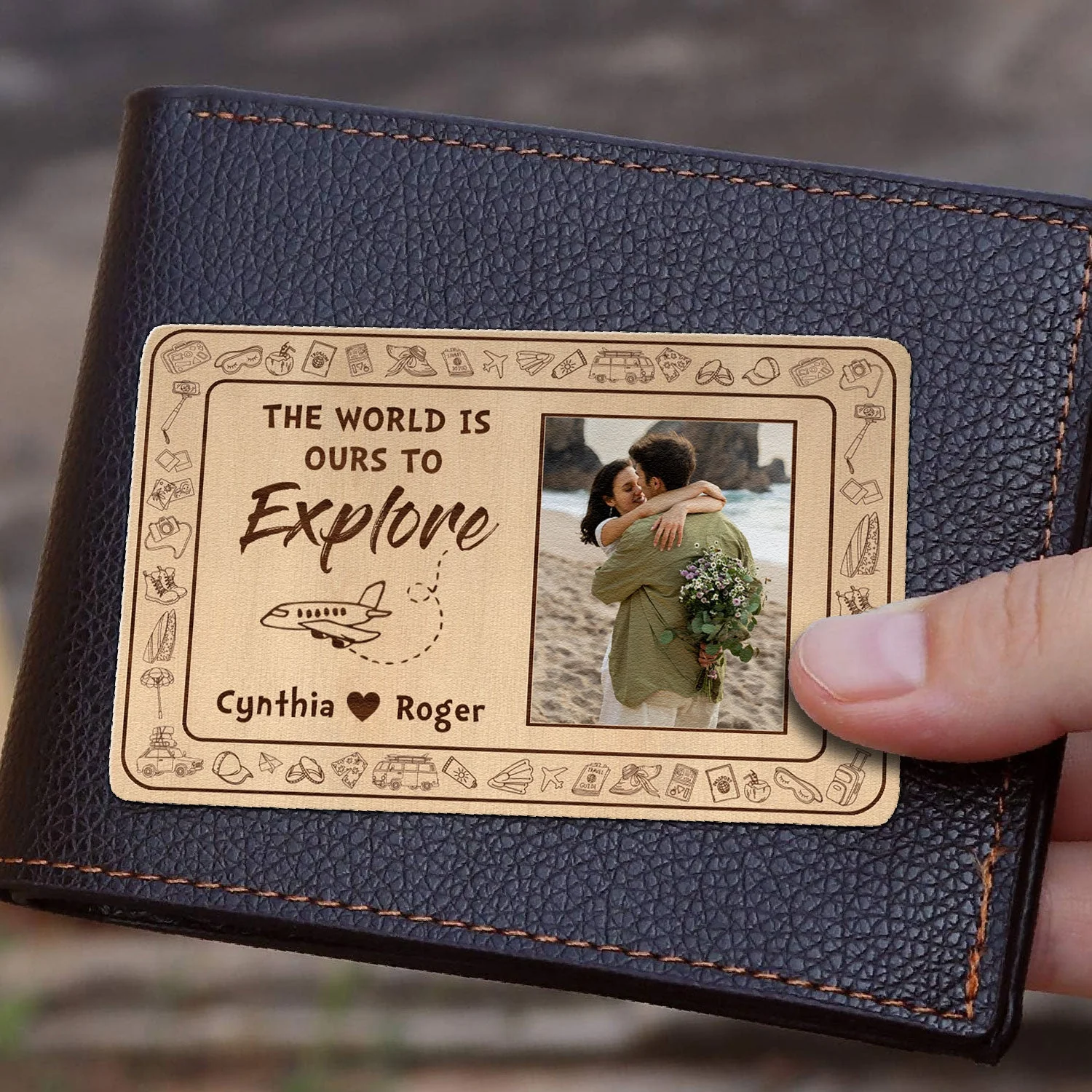 The World Is Ours To Explore - Personalized Photo Aluminum Wallet Card - Image 4
